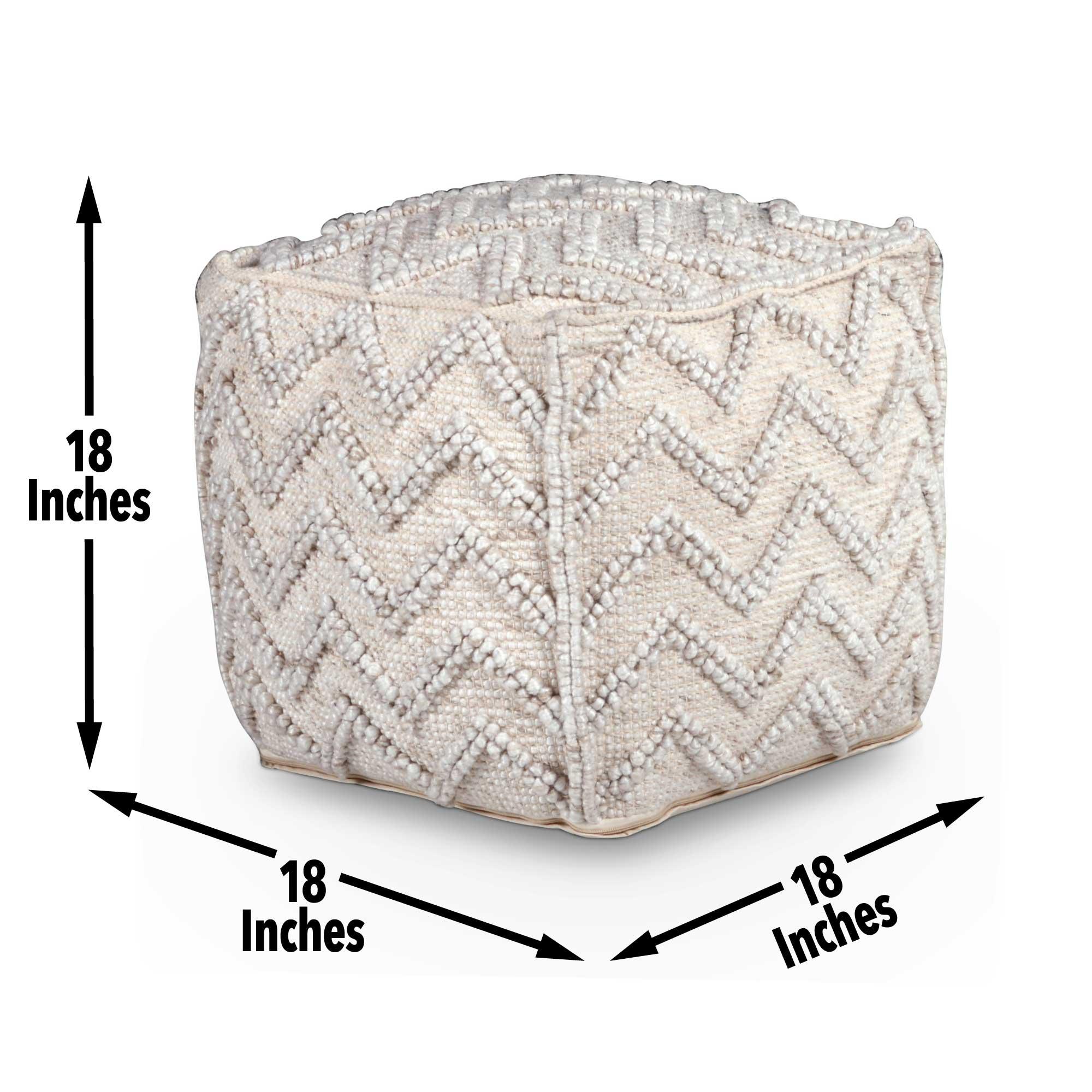 Kenzari Square Zigzag Handwoven Pouf Ivory - Steve Silver Co.: Neutral Chevron, Wool & Cotton, No Assembly