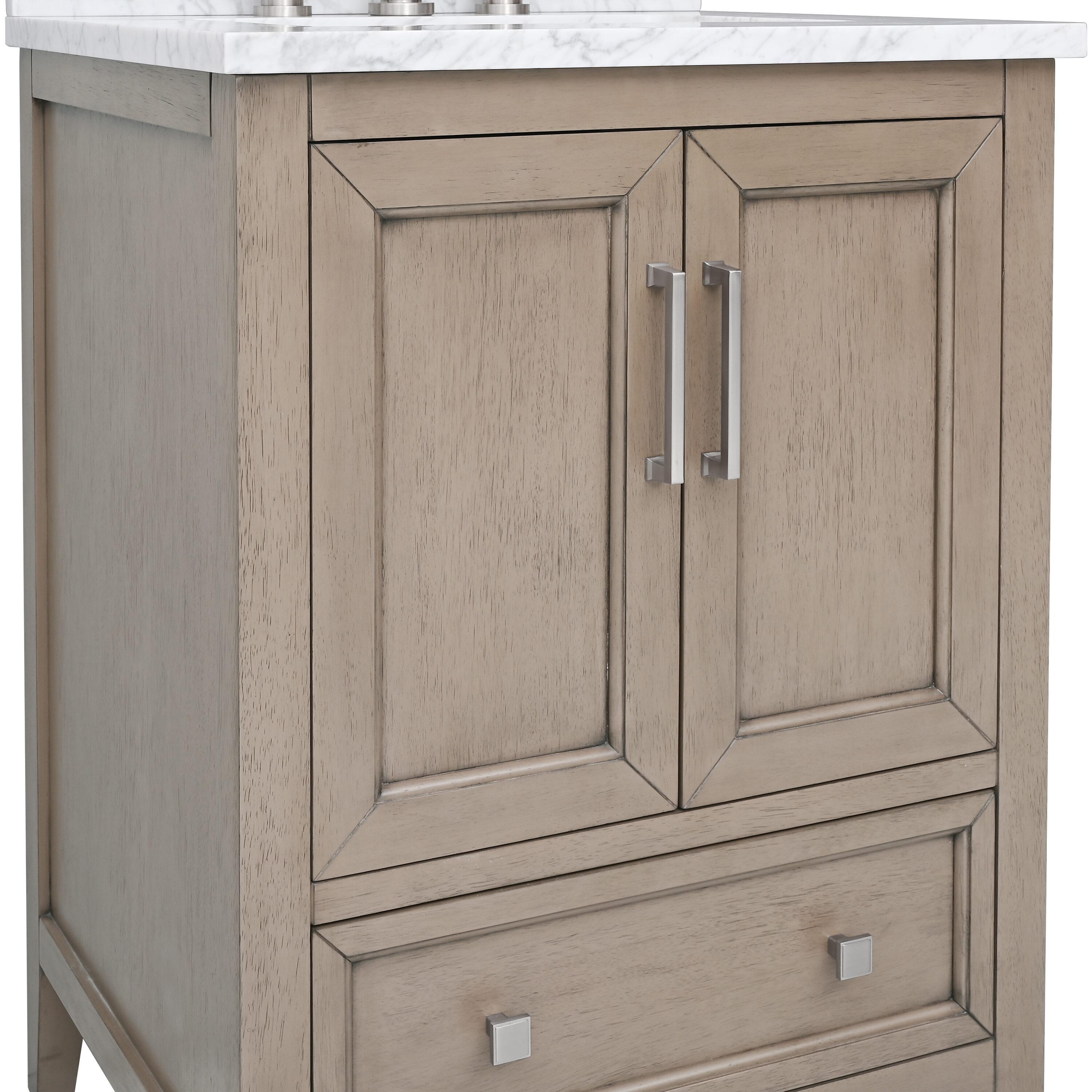 Gray Oak 25" Single Vanity with Carrara White Marble Top