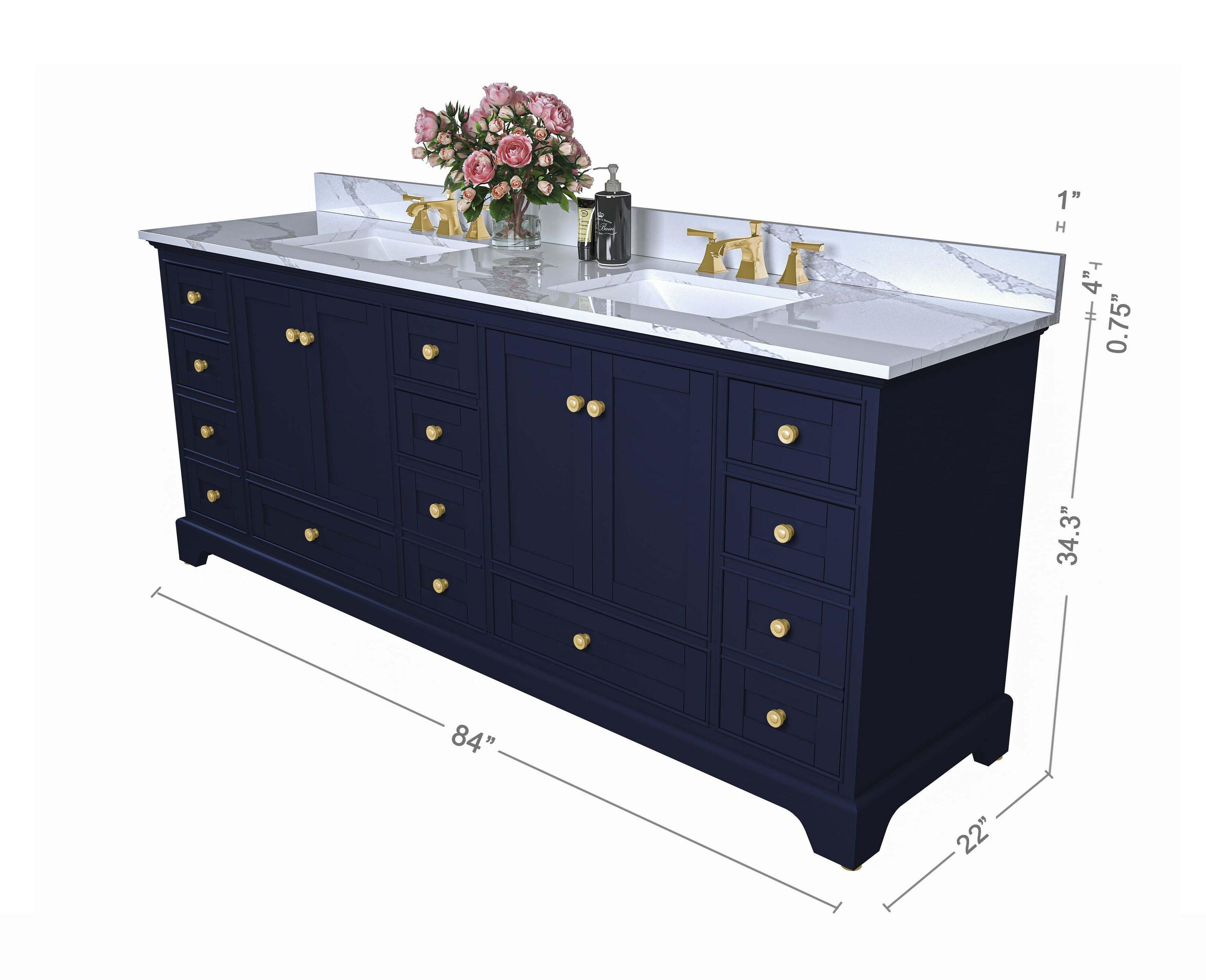 Audrey 84'' Heritage Blue Double Vanity with Calacatta Quartz Top