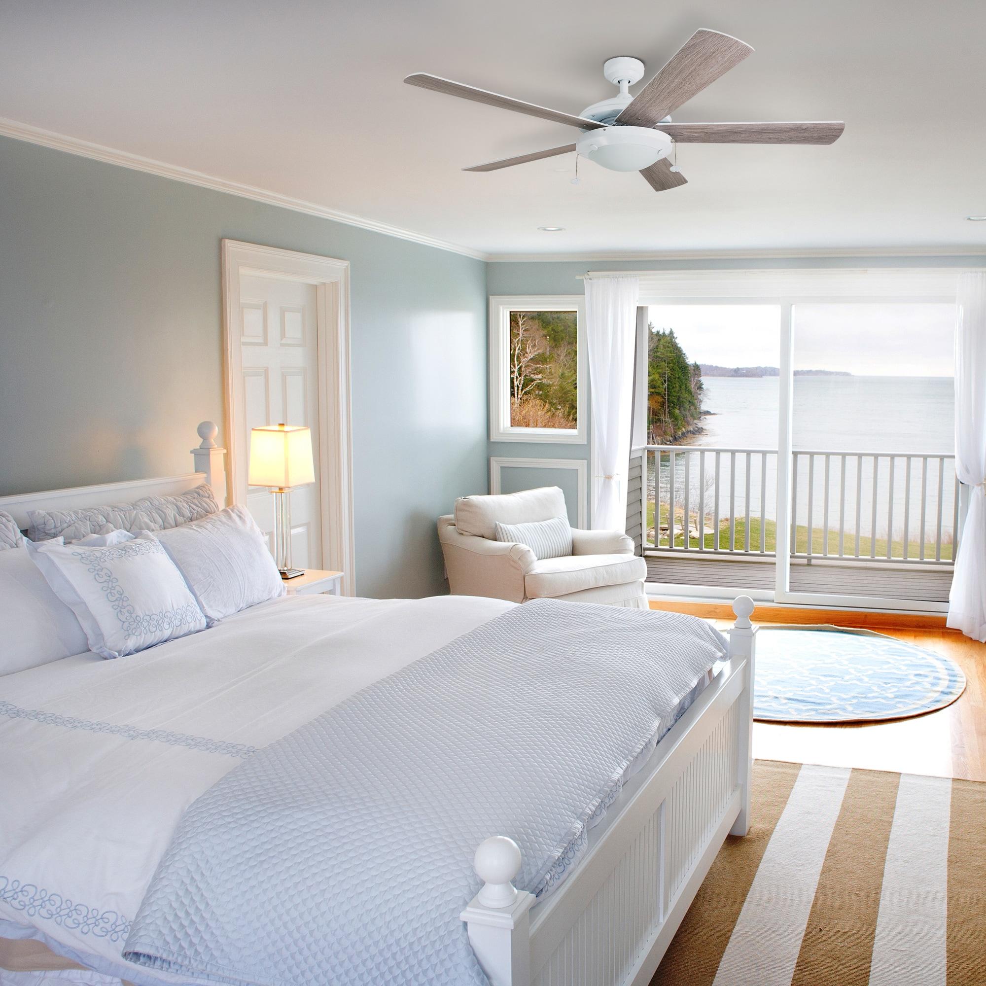 Prominence Home Bolivar 52" White Ceiling Fan with 5 Blades, Integrated LED Light Kit, Pull Chains & Reverse Airflow