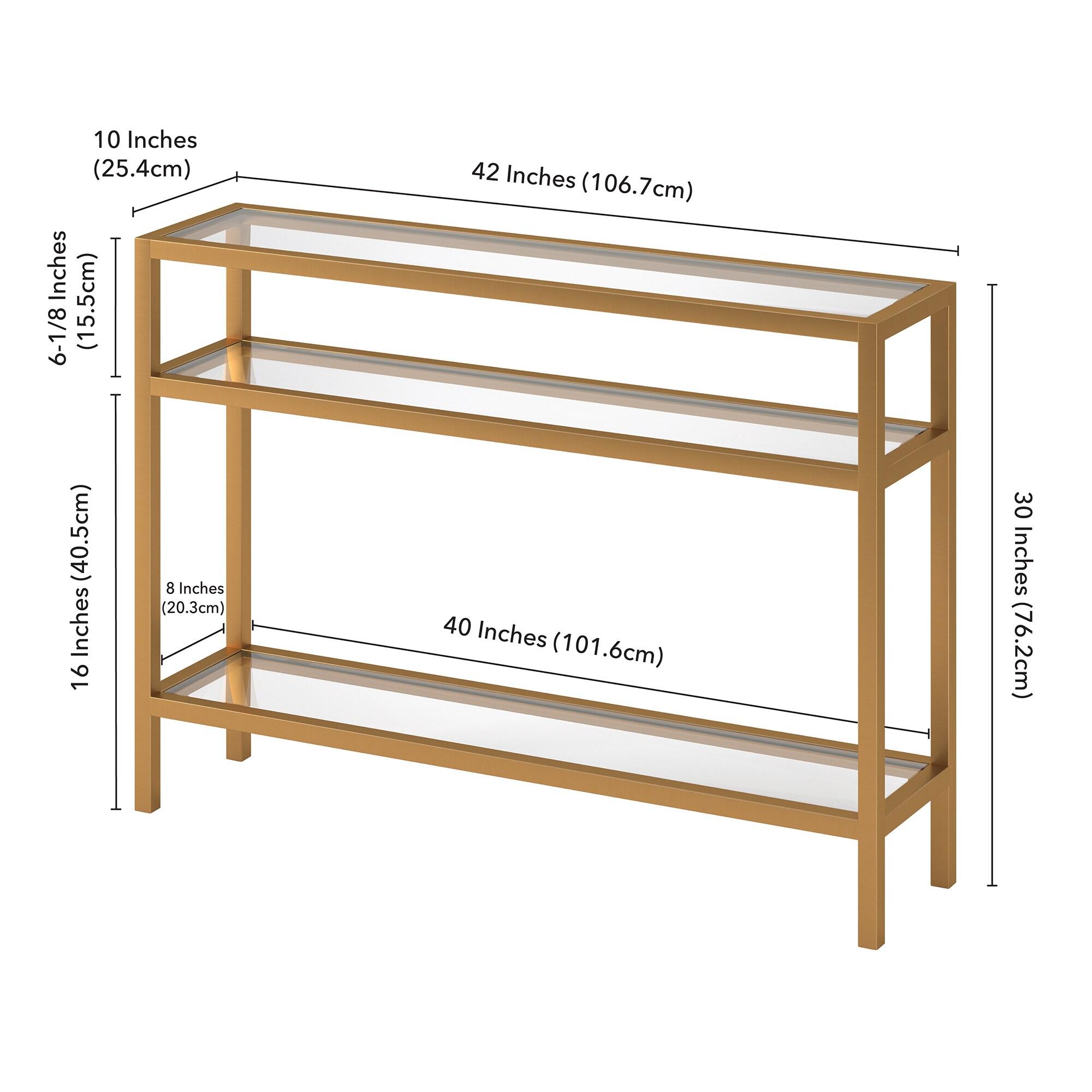 Henn&Hart 42" Brass Finish Metal/Glass Console Table