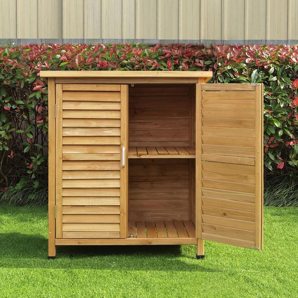 Black Fir Wood Outdoor Storage Shed with Shelving