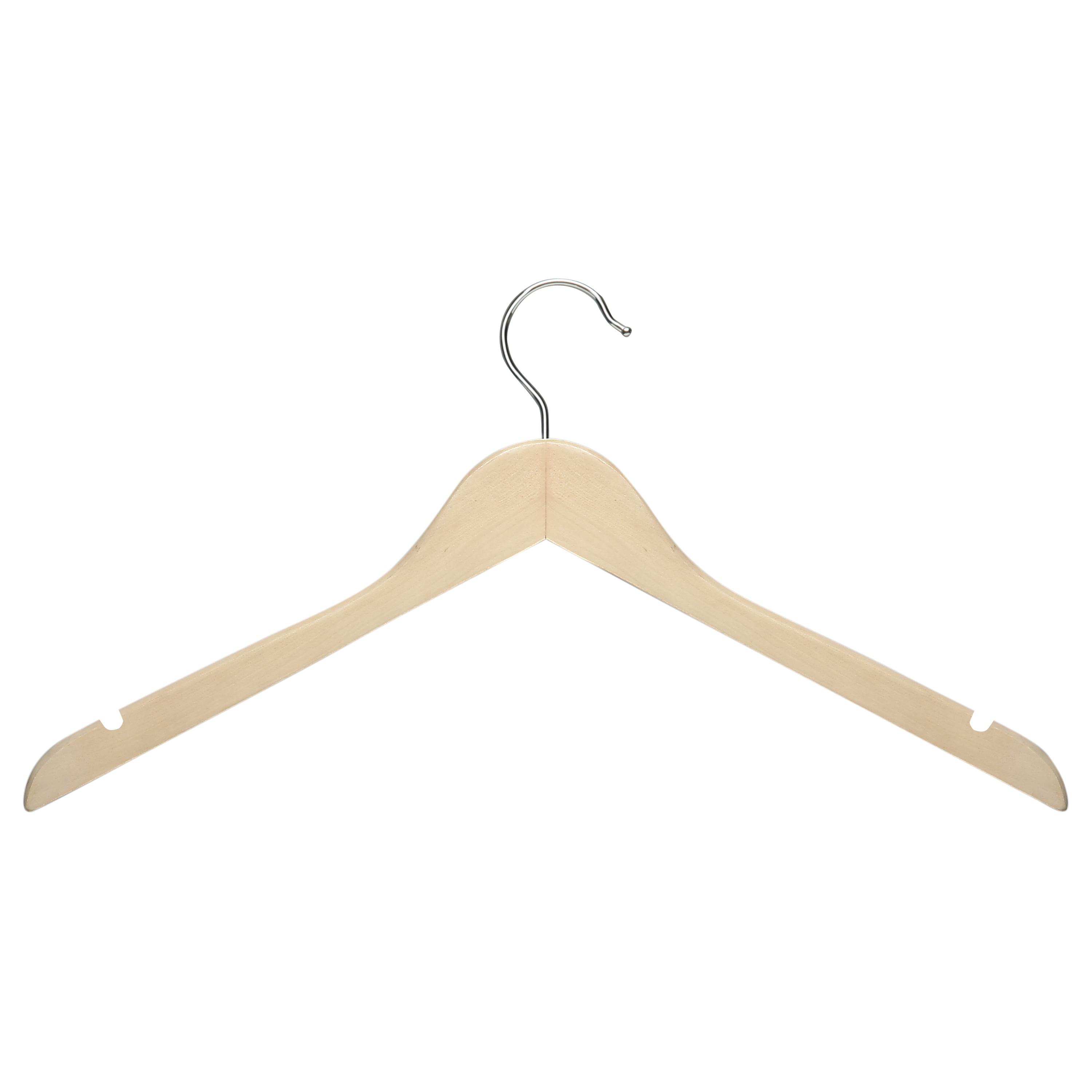 Maple Finish Wooden Notched Shirt Hangers, 20 Pack