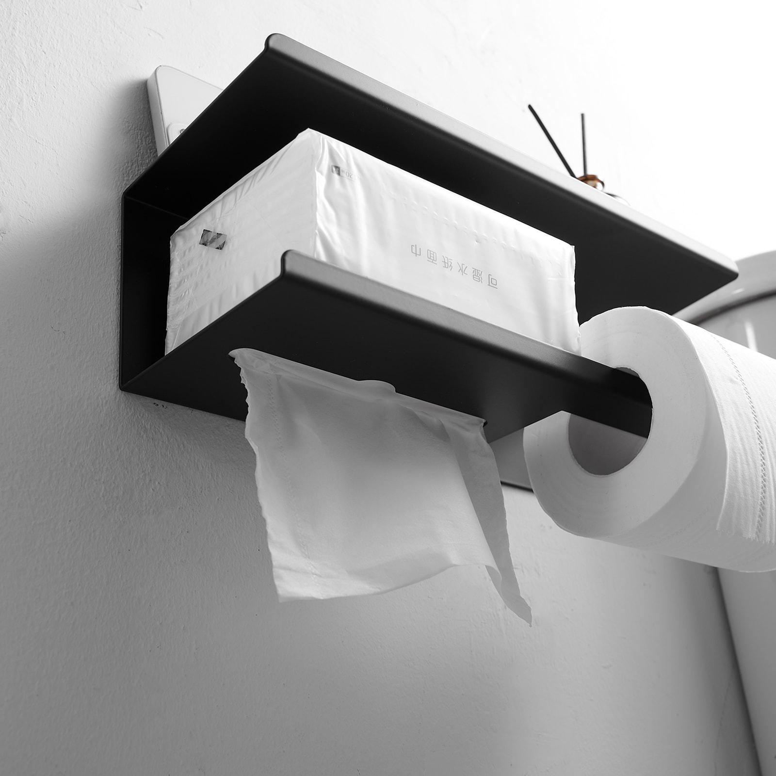 Modern Toilet Paper Holder with Anti-Rust Shelf Paper Roll Holder Toilet Tissue Holder Wipes Storage in Matte Black