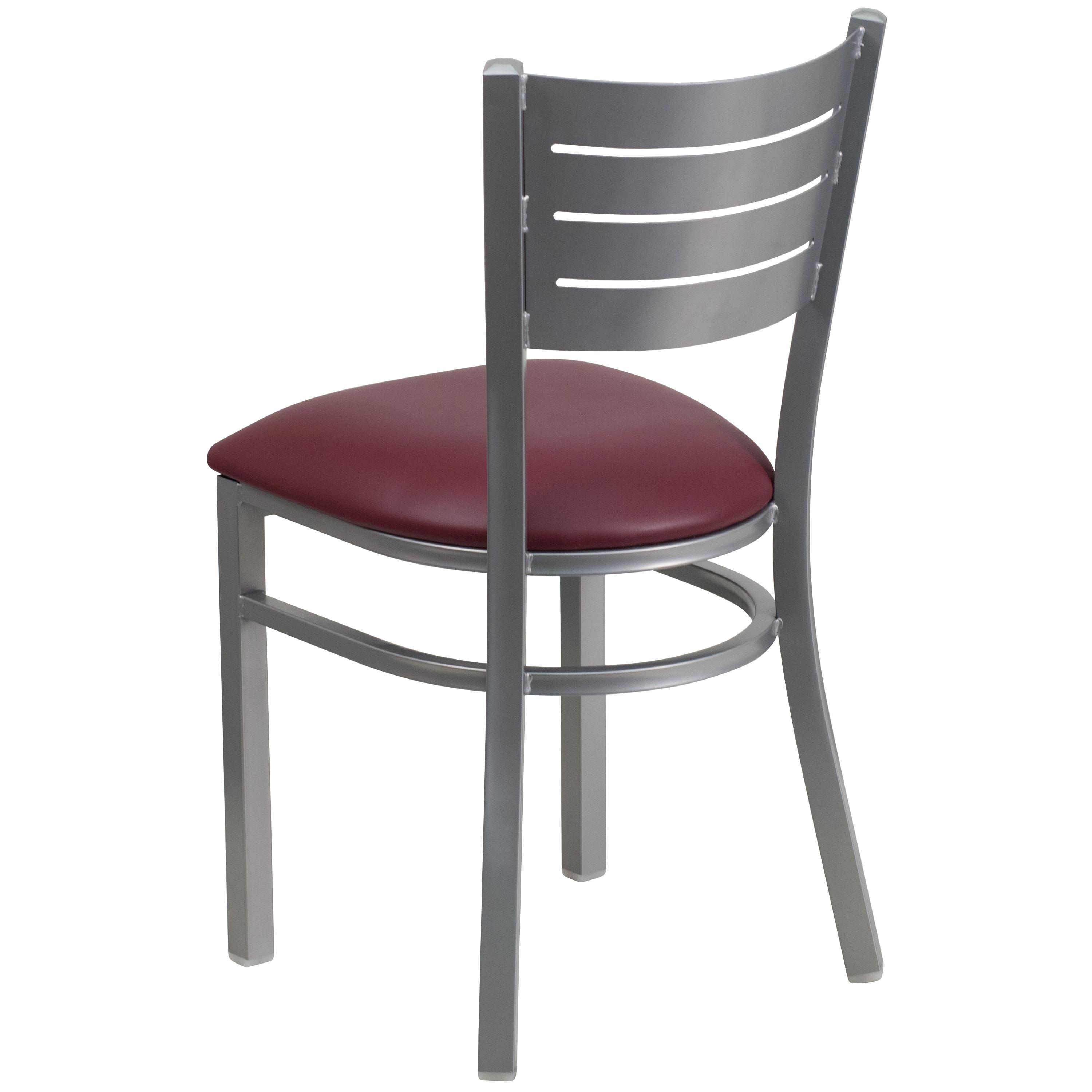 BizChair Silver Slat Back Metal Restaurant Chair - Burgundy Vinyl Seat