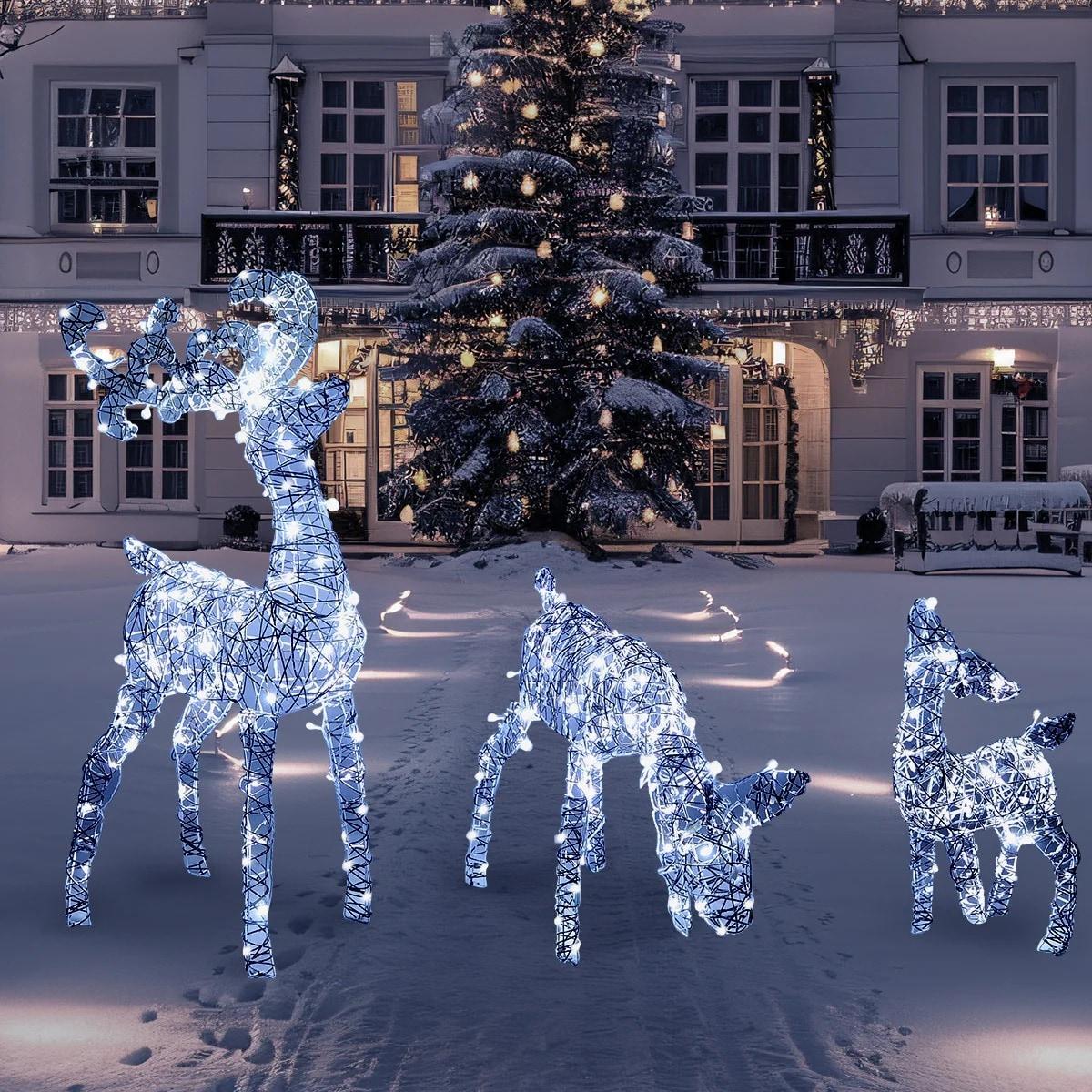 Joiedomi 3 Packs Christmas Decoration Deer Family, 185 LED Lighted Rattan Reindeers Yard Lights, Christmas Outdoor Decorations for Yard Garden Lawn, Xmas Decor, Cool White Deer