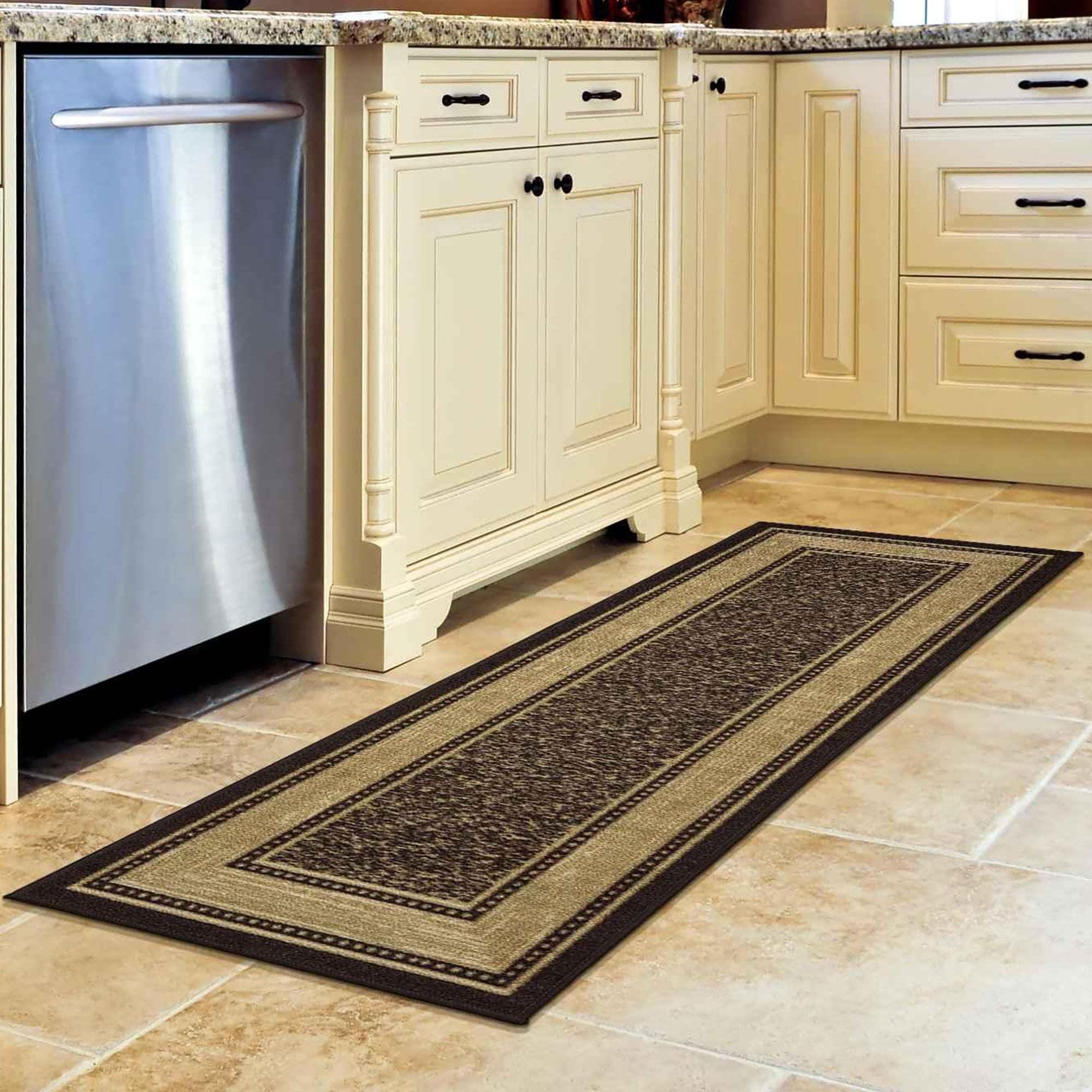 Brown and Beige Non-Slip Synthetic Runner Rug, 1'10" x 7'