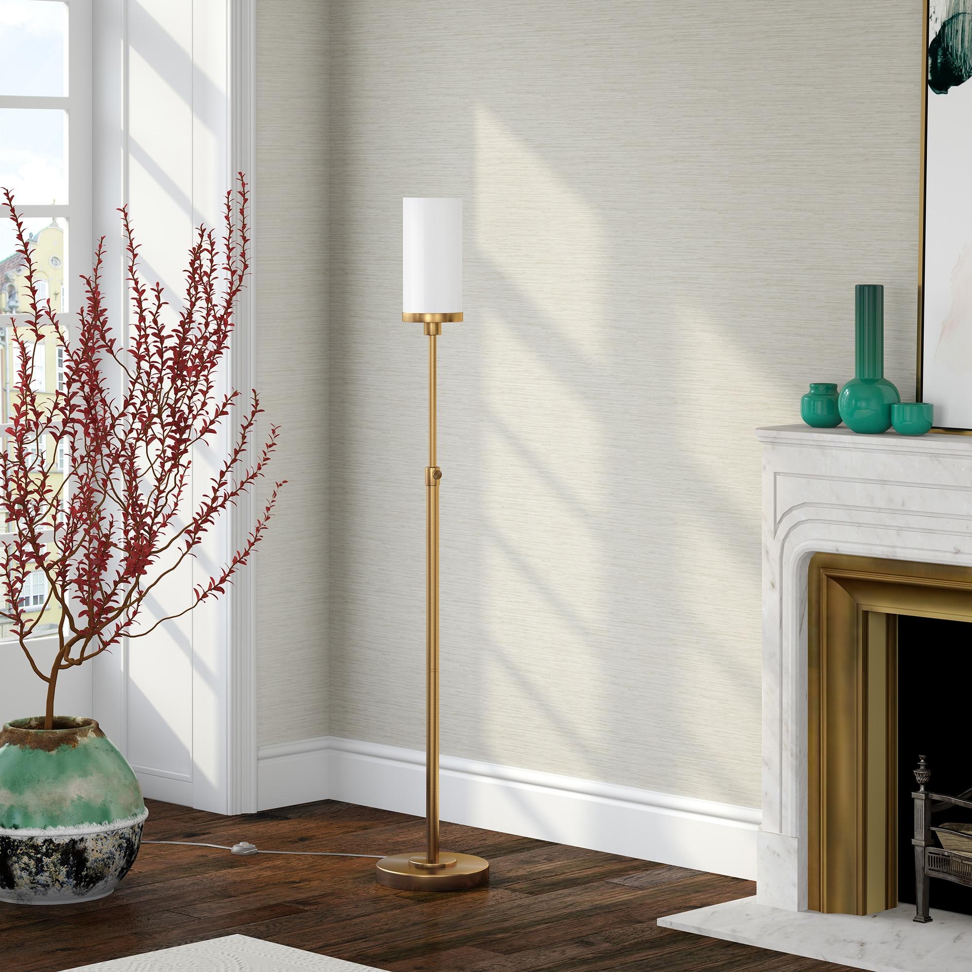 Evelyn&Zoe Frieda 66" Tall Floor Lamp with Glass Shade in Brass/White Milk