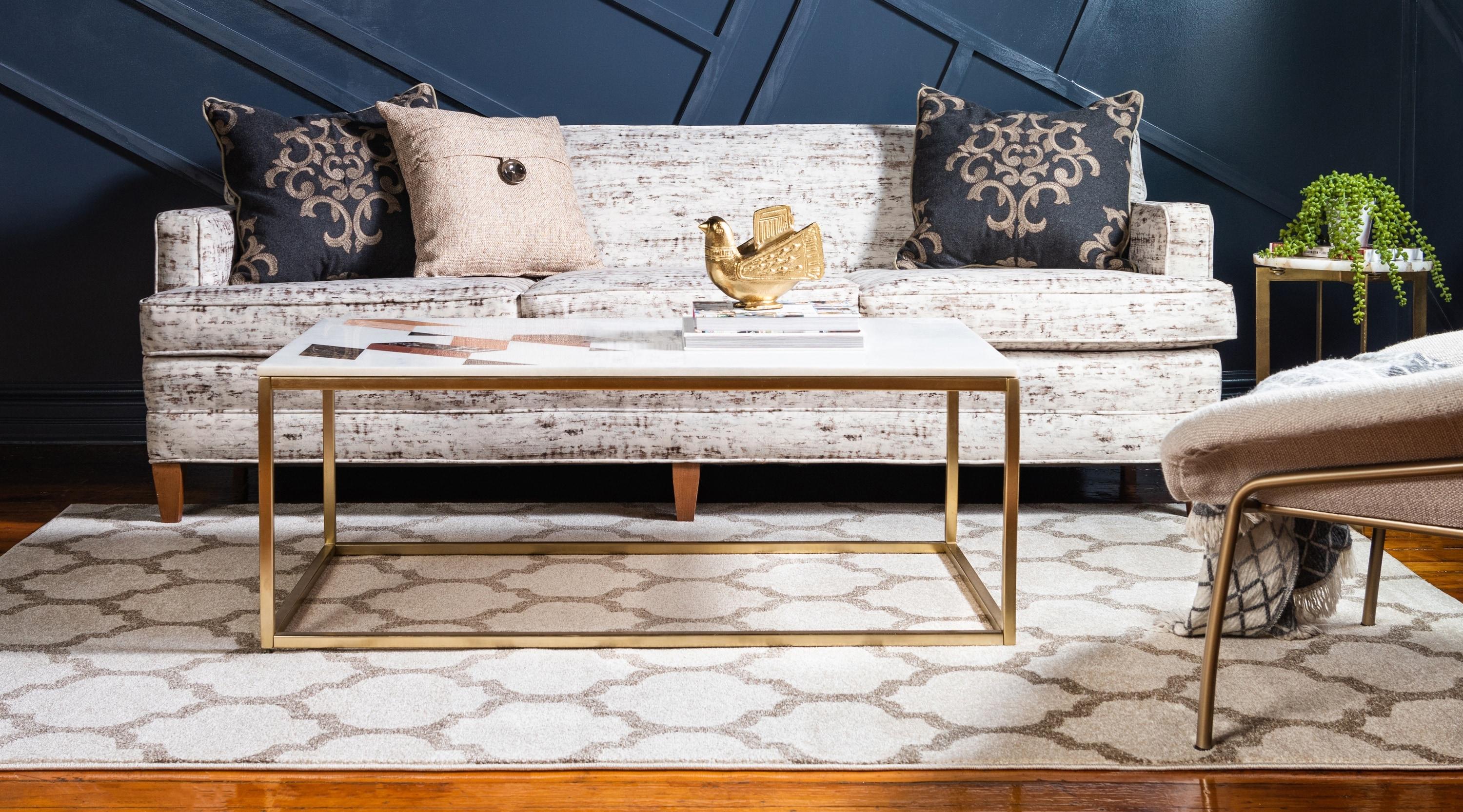 Unique Loom 4' 1 x 6' 1 Trellis Philadelphia Beige and Light Brown Area Rug