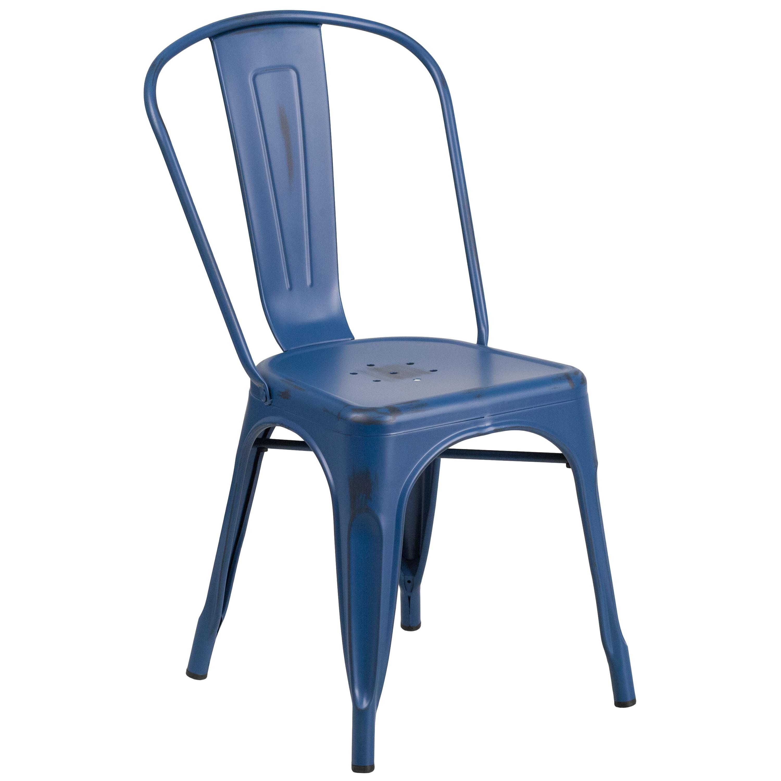 Flash Furniture Commercial Grade Distressed Antique Blue Metal Indoor-Outdoor Stackable Chair