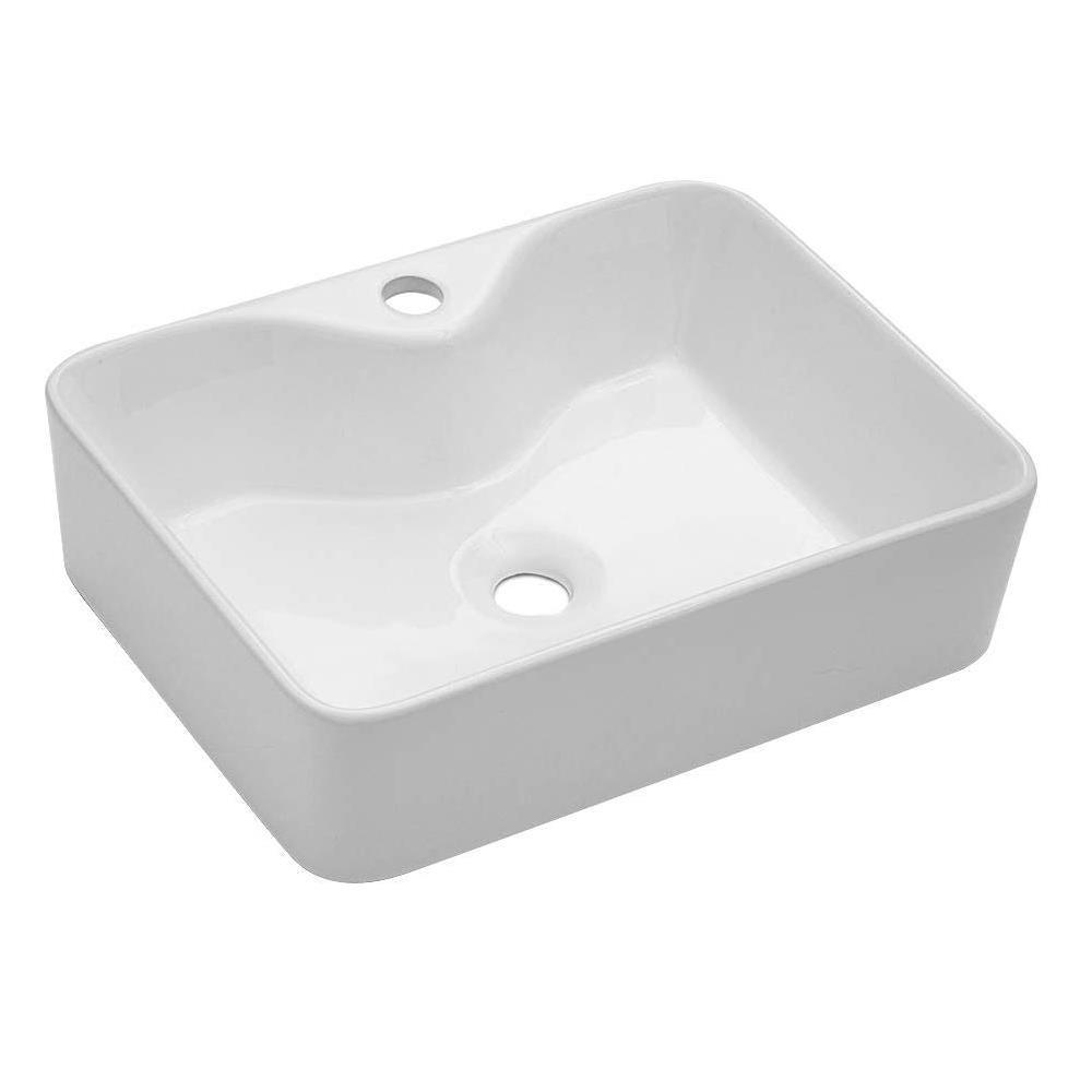 19" White Ceramic Rectangular Above-Counter Vessel Sink