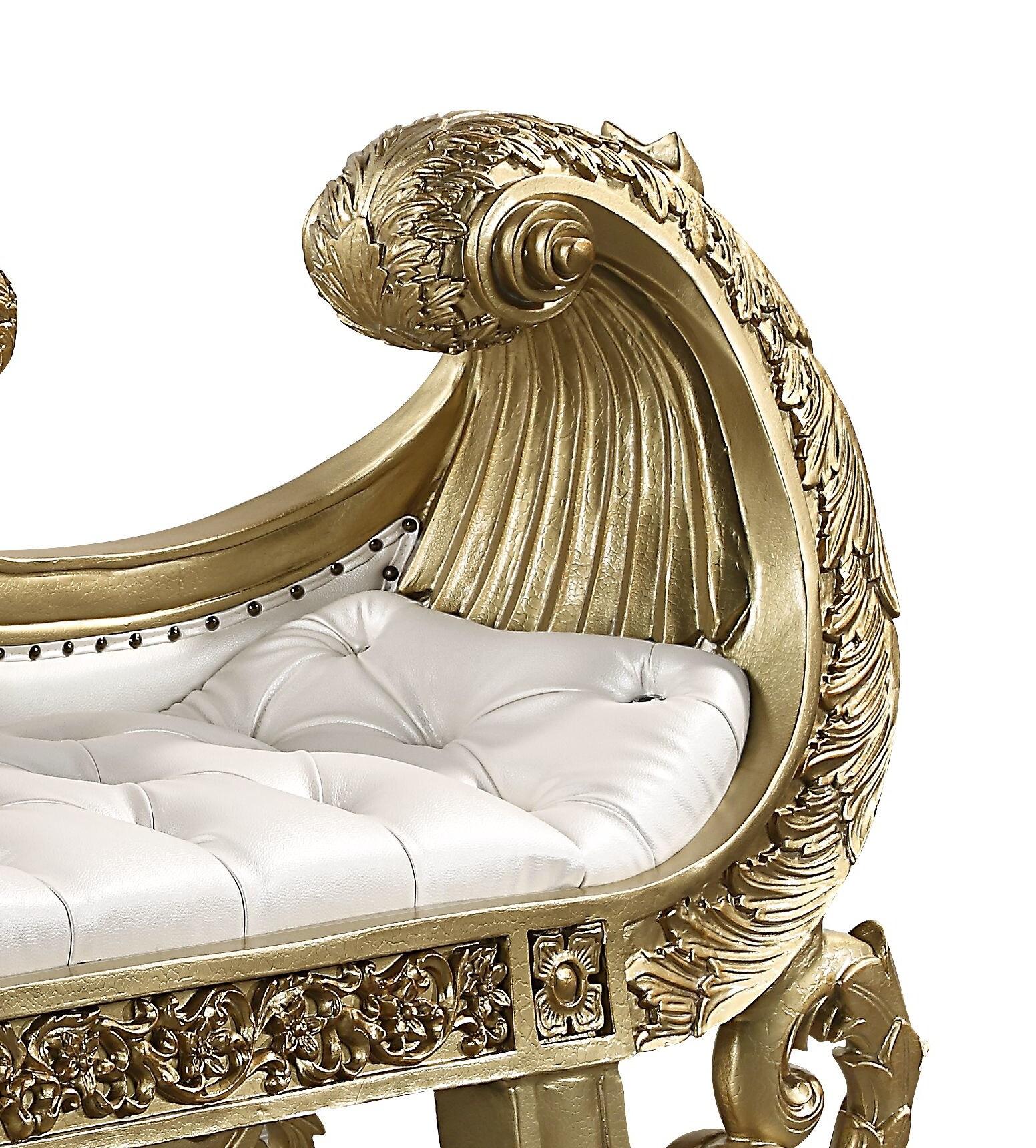 71" Bernadette Ottoman and Bench White Synthetic Leather Fabric and Gold Finish - Acme Furniture: Rectangle, No Assembly, Metal Legs