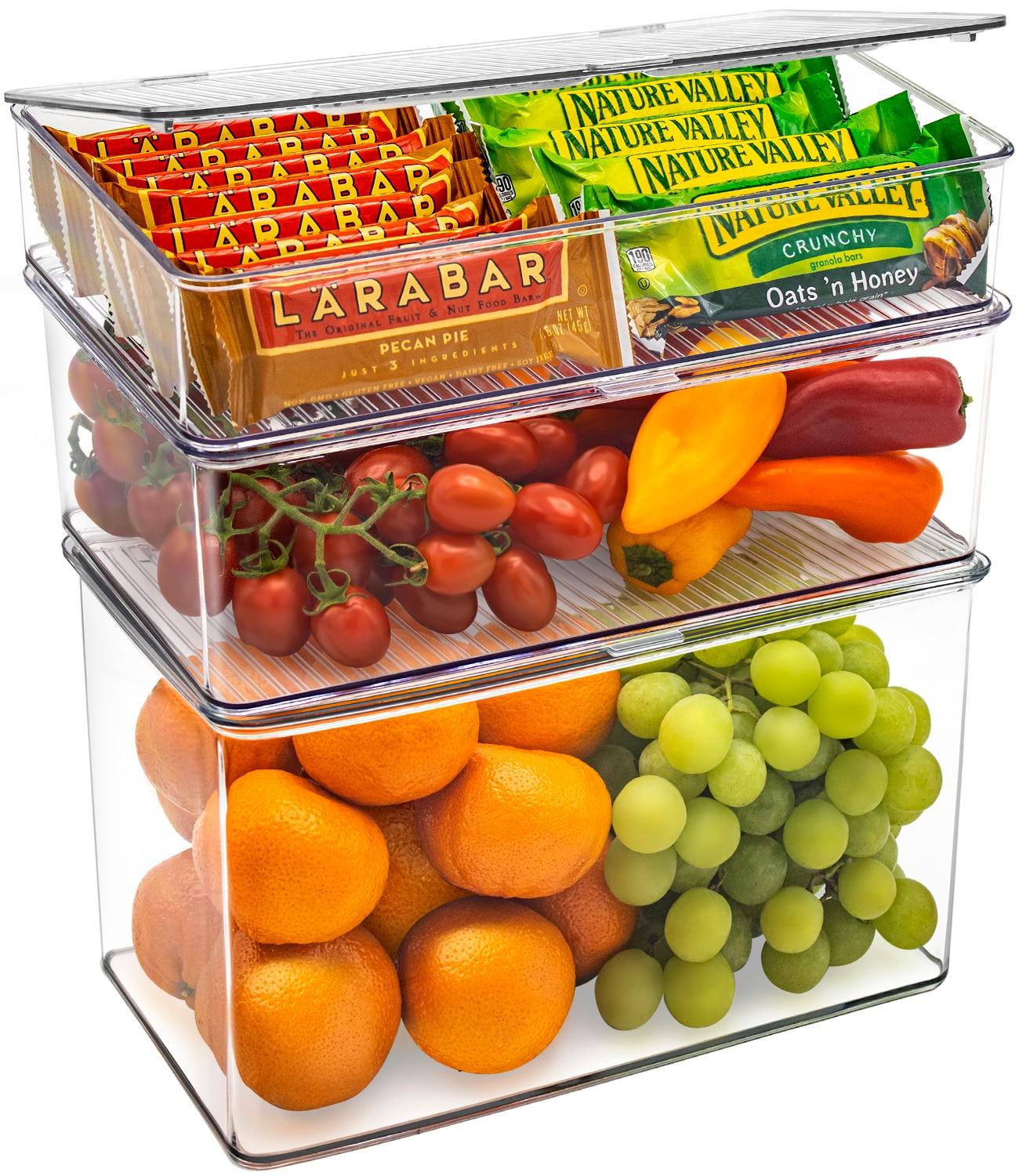 Sorbus Variety Clear Storage Bins For Pantry & Fridge With Hinged Lids, 3 Piece