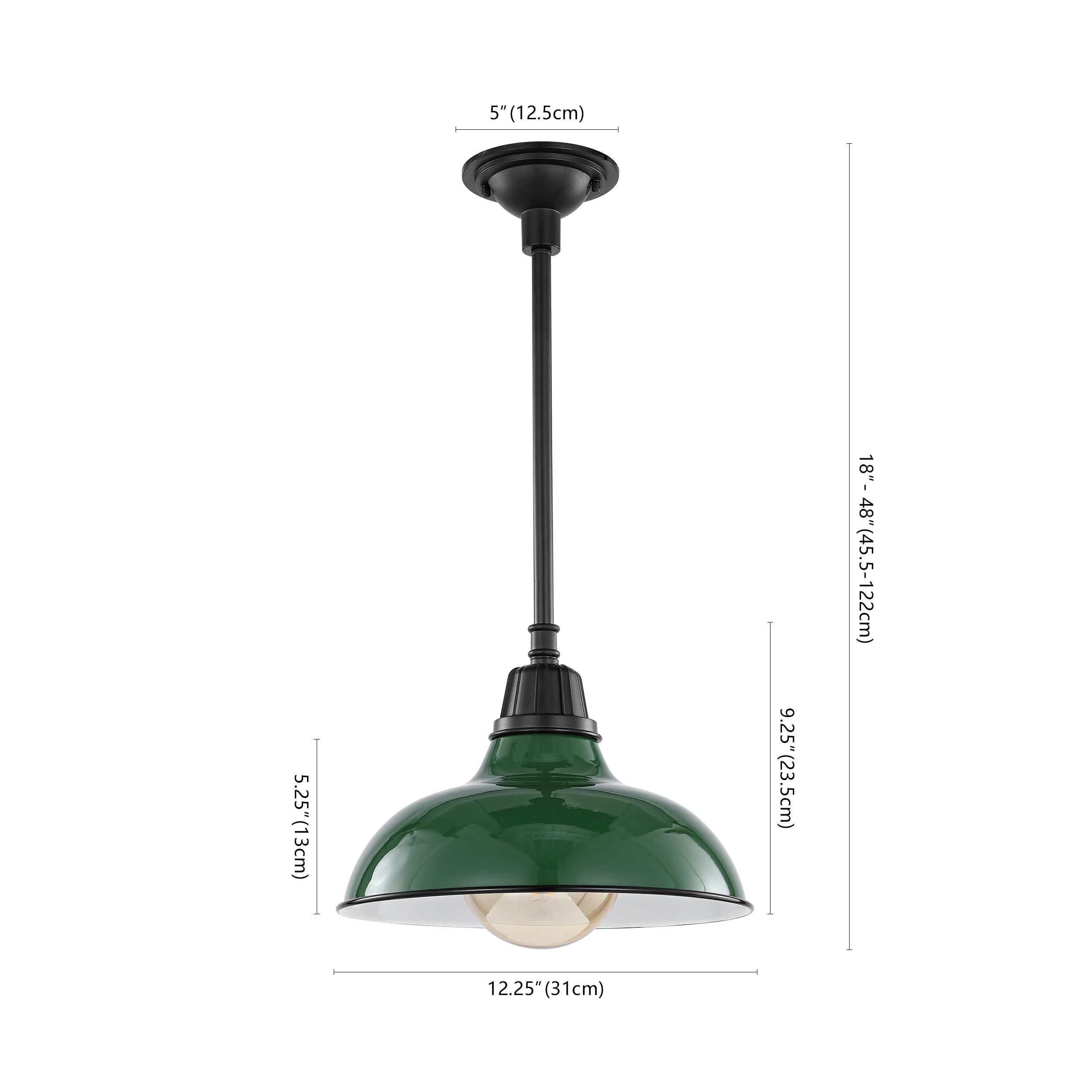 Jasper 12.25" 1-Light Farmhouse Industrial Indoor/Outdoor Iron LED Pendant, Green