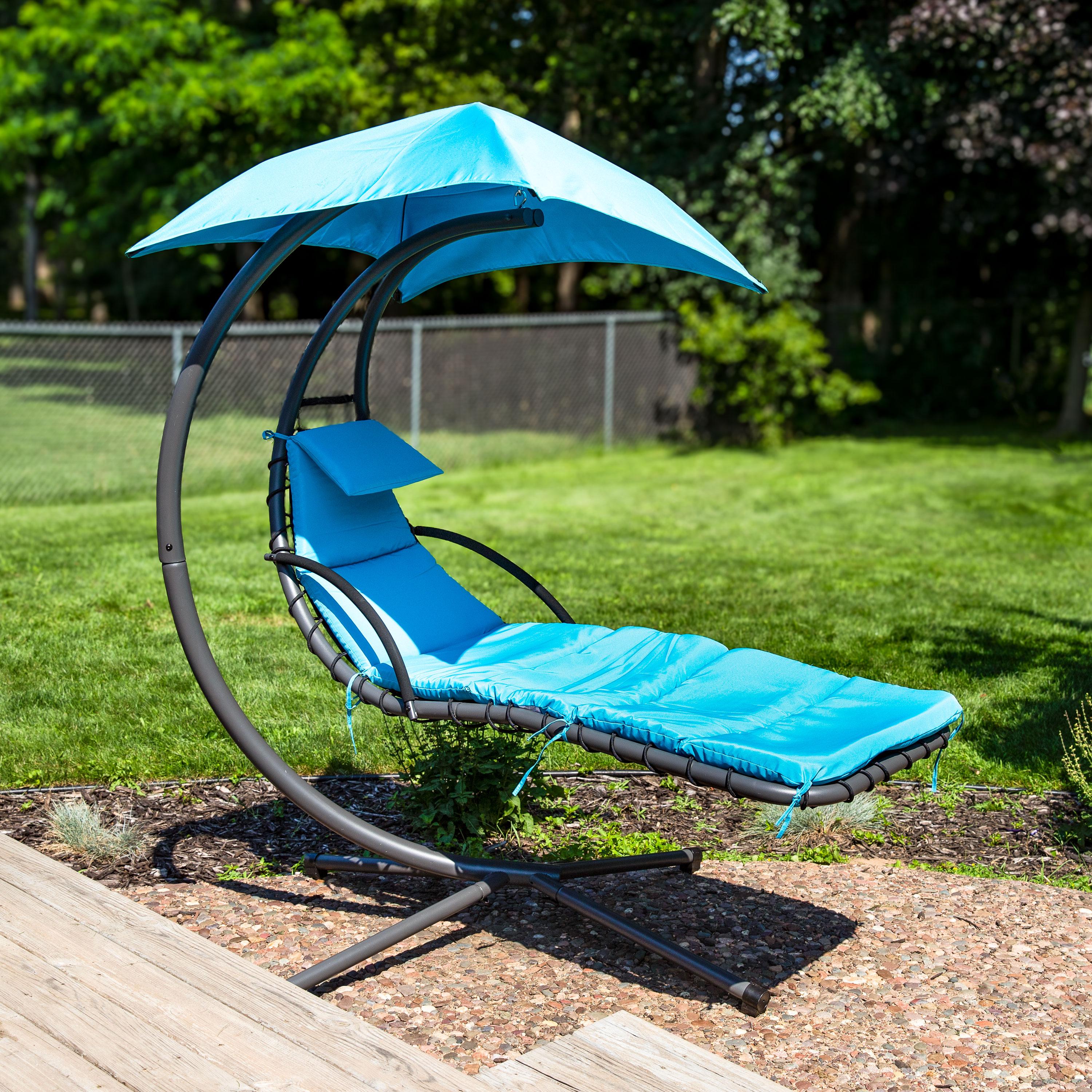 Steel Outdoor Floating Chaise Lounge Chair with Canopy with Stand
