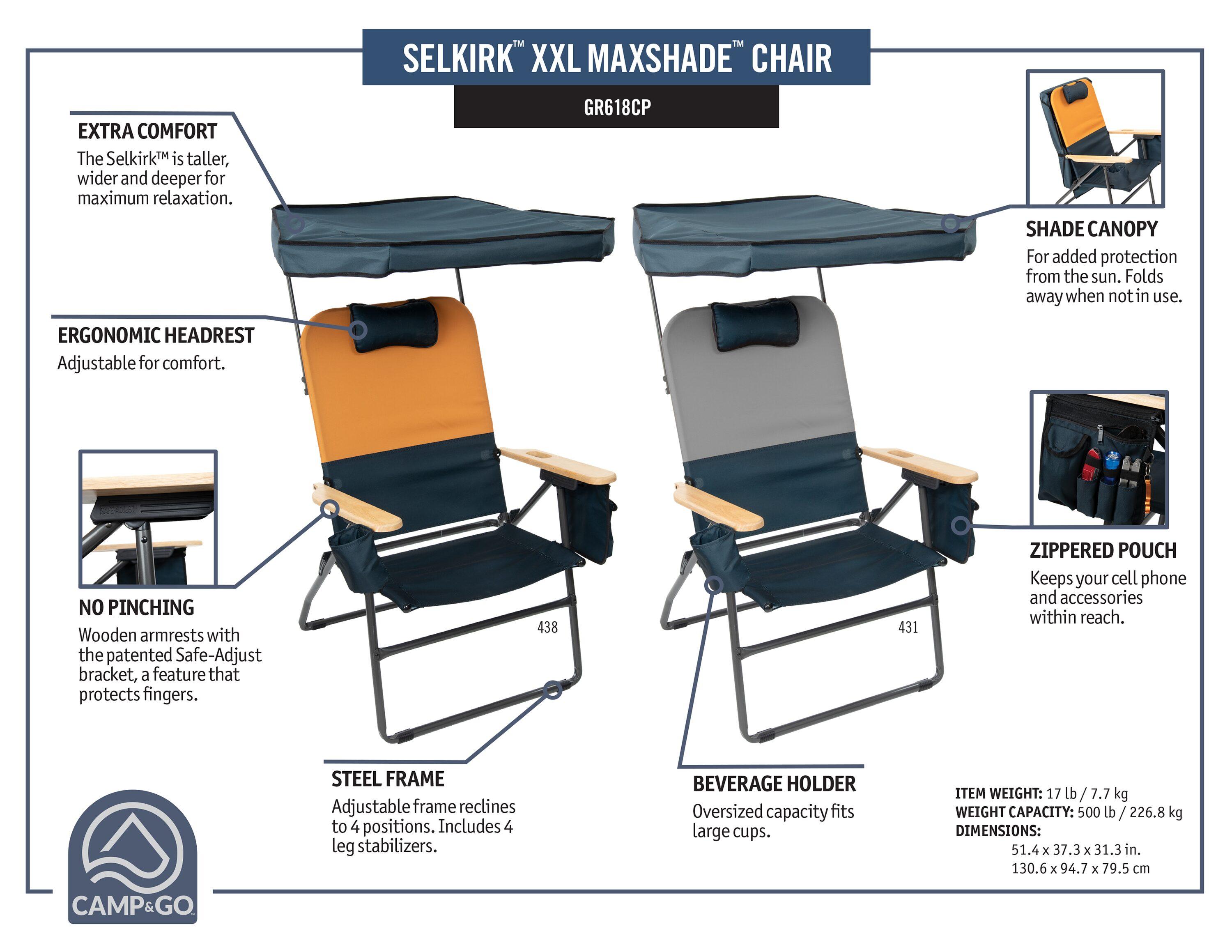 Gray and Black Steel Frame XXL Camping Chair with Wood Arms