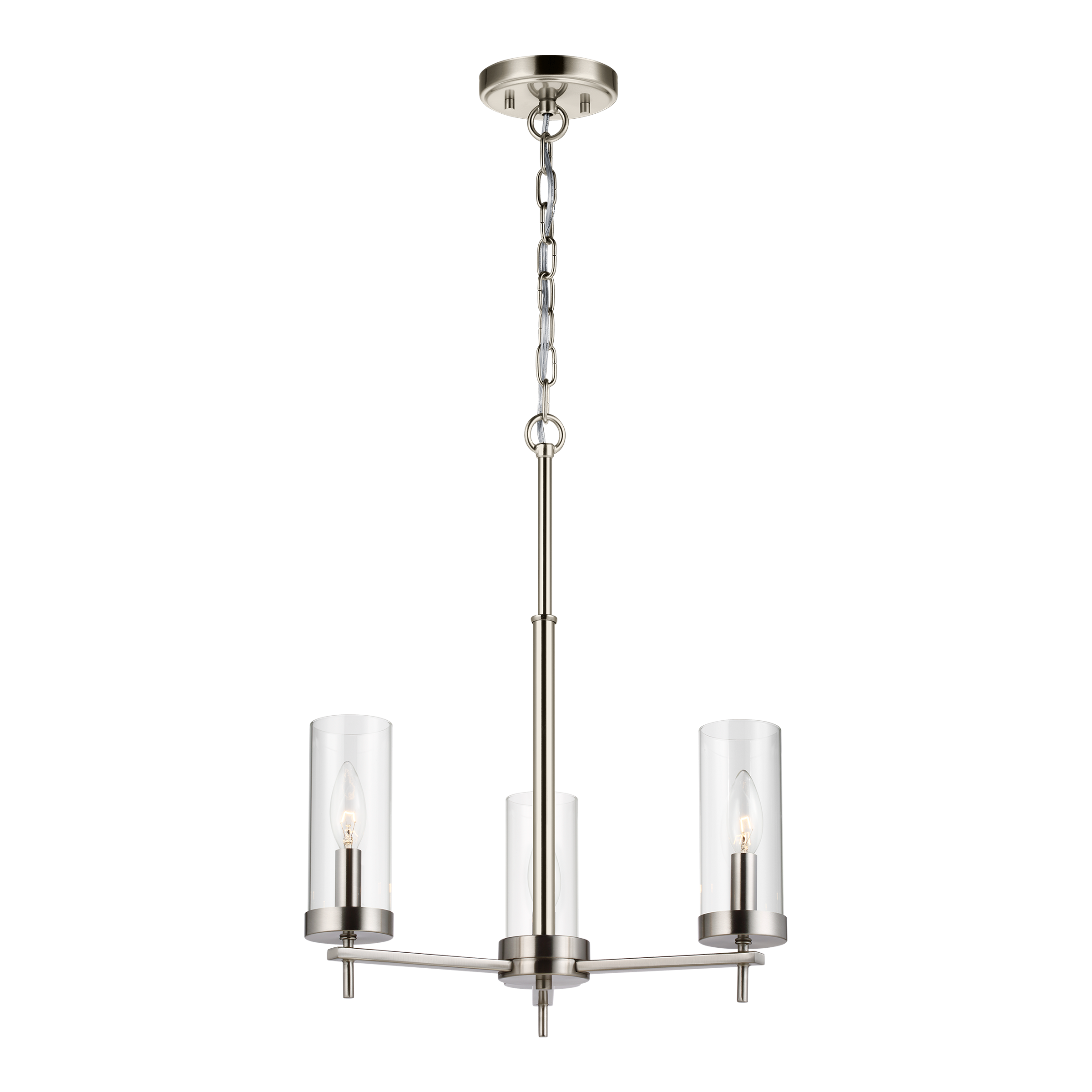 Zire Mini 3-Light Incandescent Chandelier in Brushed Nickel with Clear Glass