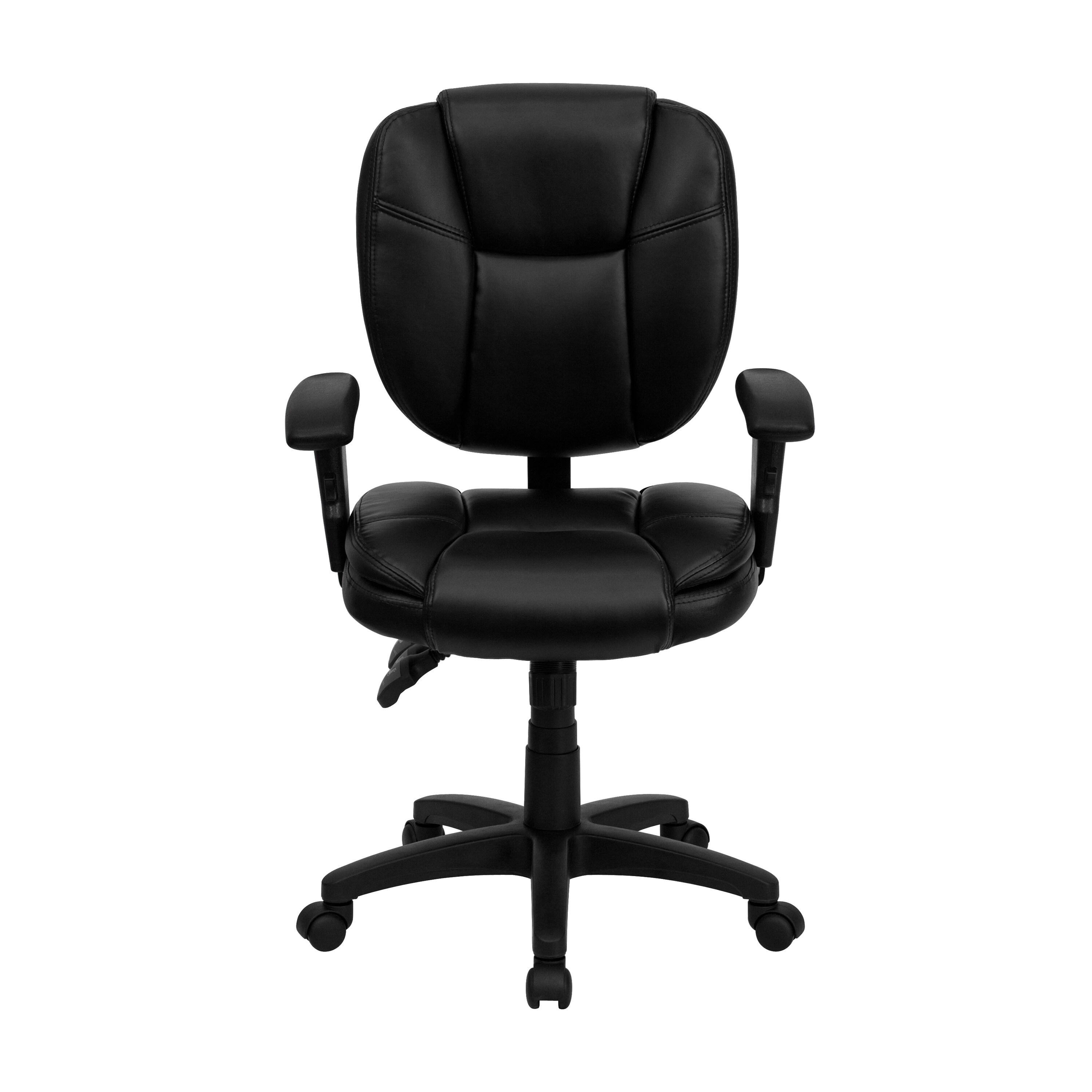 Flash Furniture Mid-Back Black LeatherSoft Multifunction Swivel Ergonomic Task Office Chair with Pillow Top Cushioning and Arms