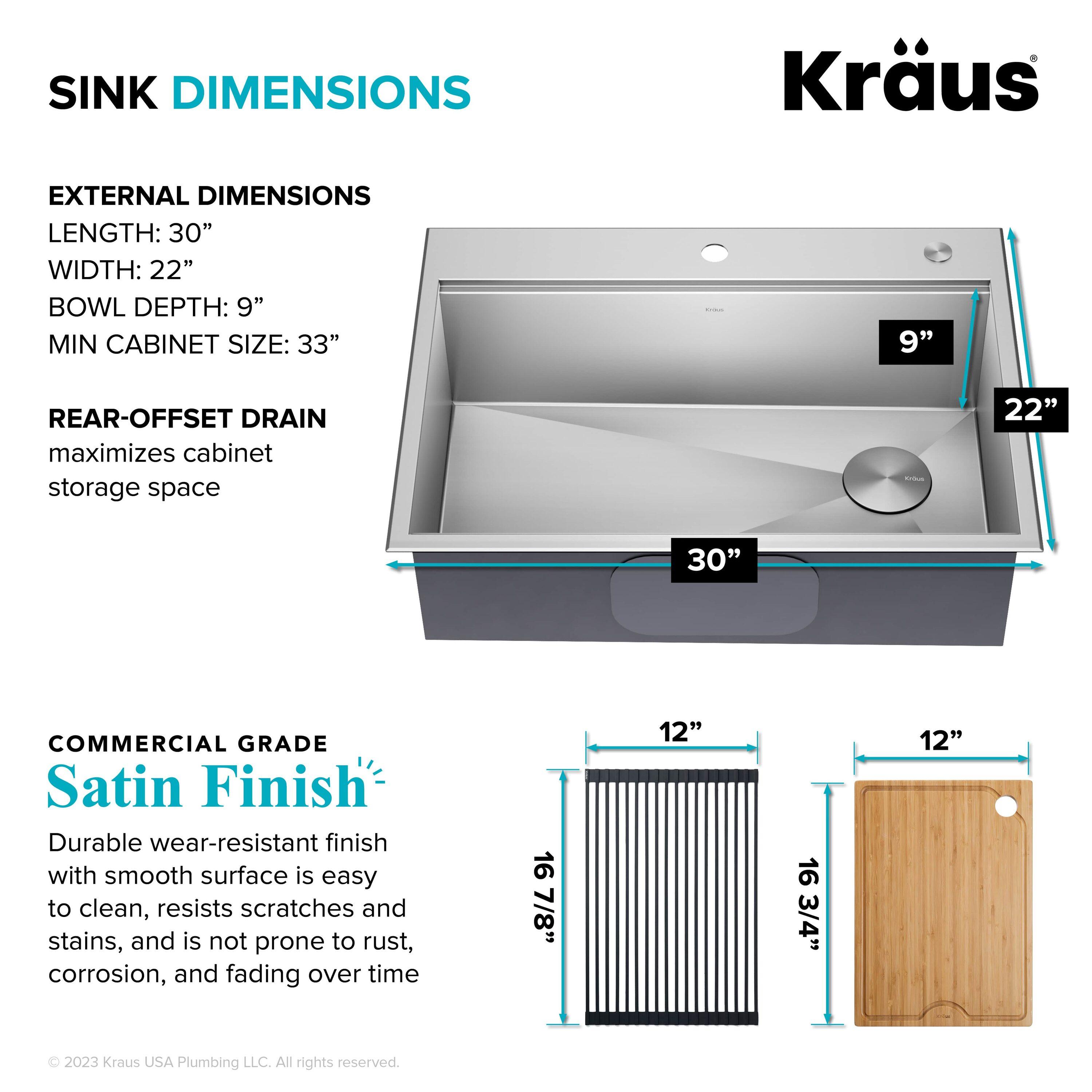 KRAUS Kore™ Workstation Drop-In 16 Gauge Single Bowl Stainless Steel Kitchen Sink