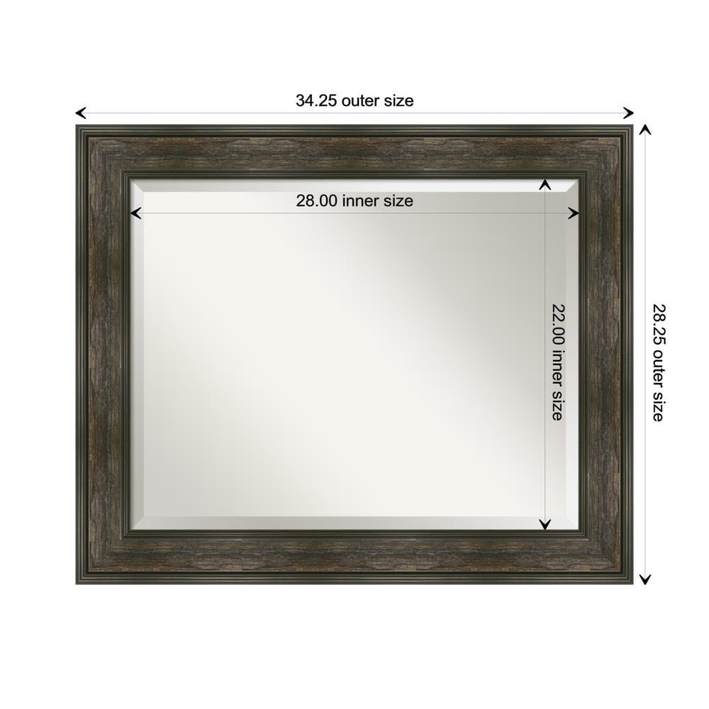 34" x 28" Non-Beveled Rail Rustic Char Wall Mirror - Amanti Art: Rectangle, Polystyrene Frame, Wall Mounted