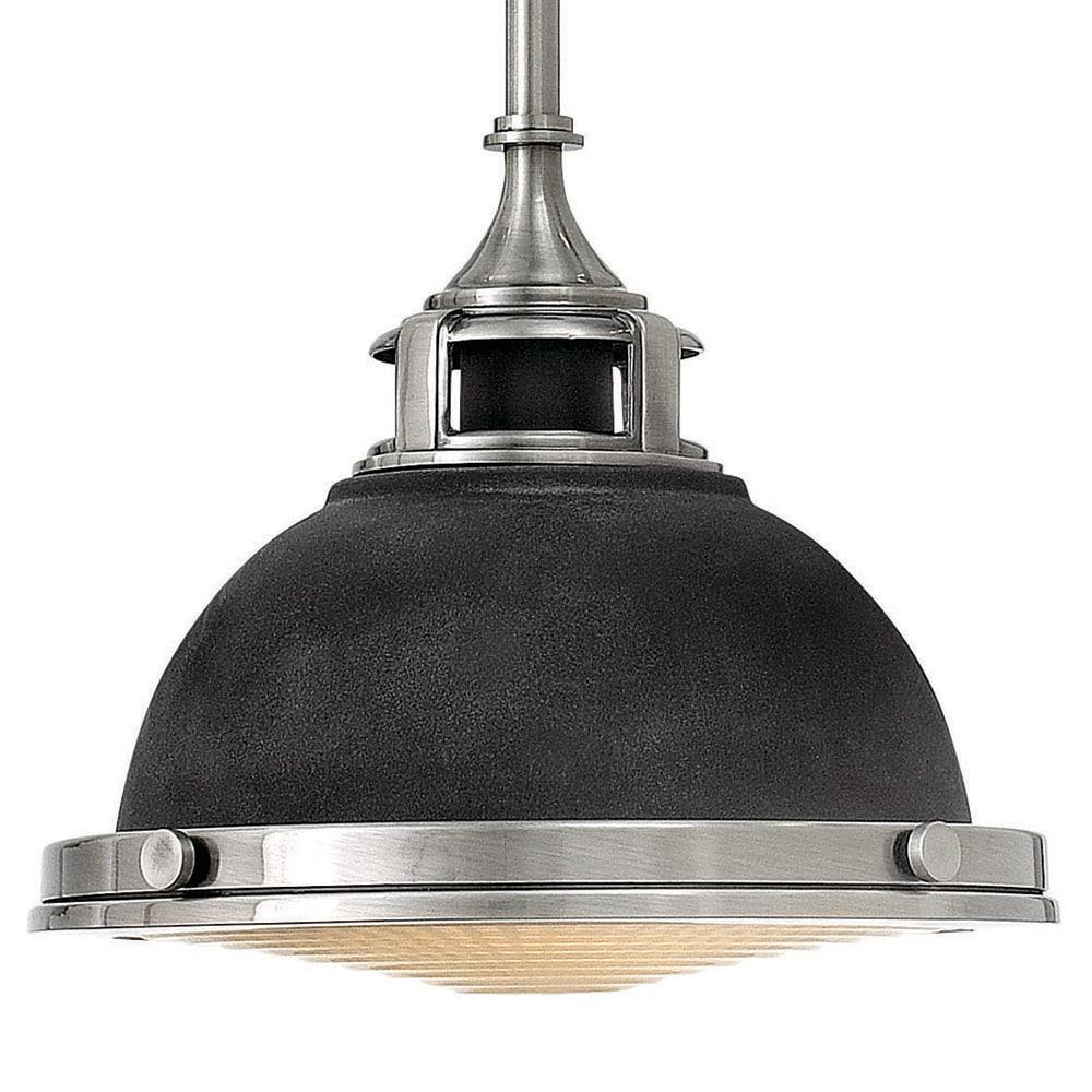 Aged Zinc Glass and Nickel Pendant Light