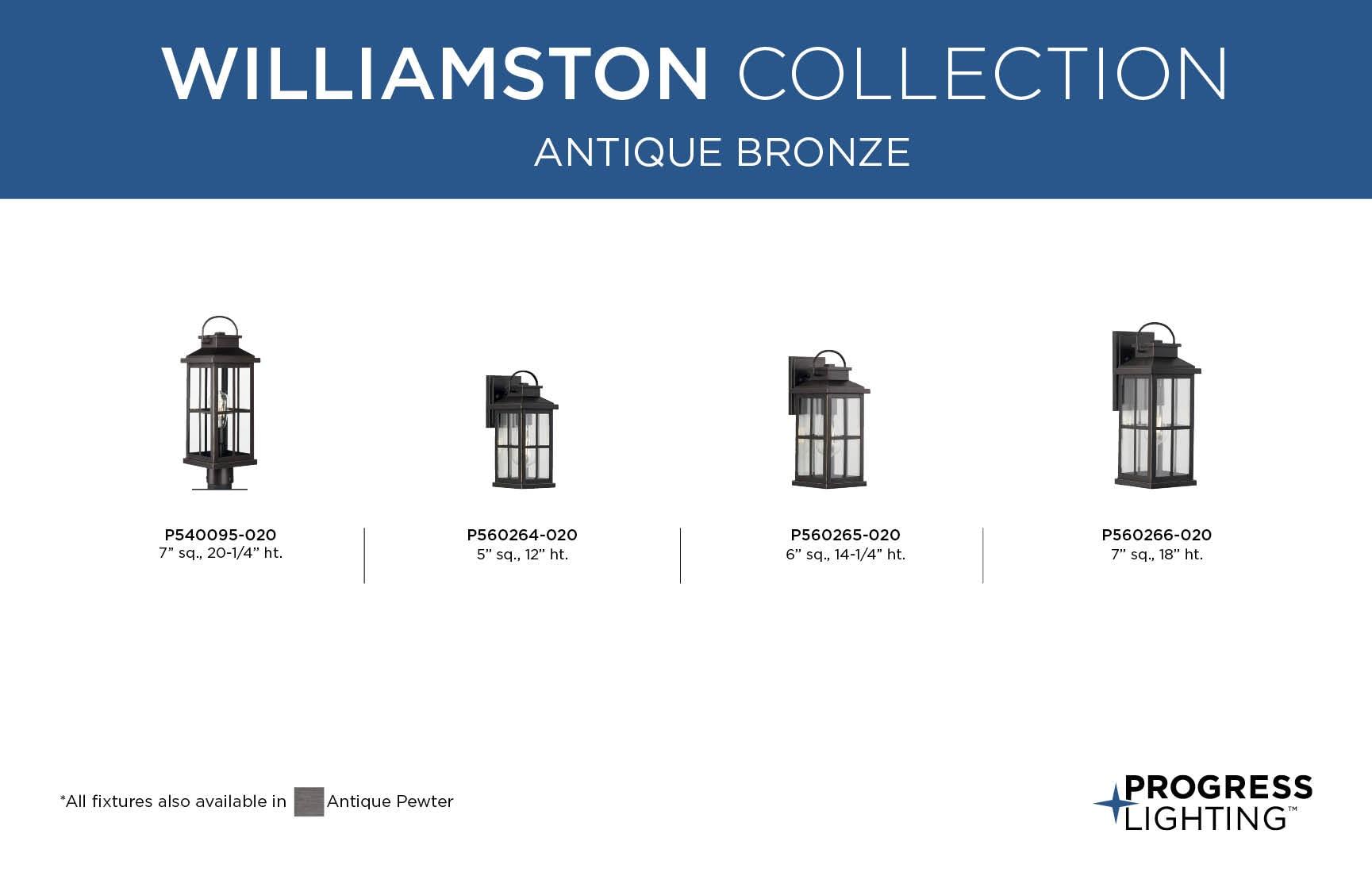 Progress Lighting Williamston 1-Light Antique Bronze Outdoor Wall Lantern with Clear Glass Shade