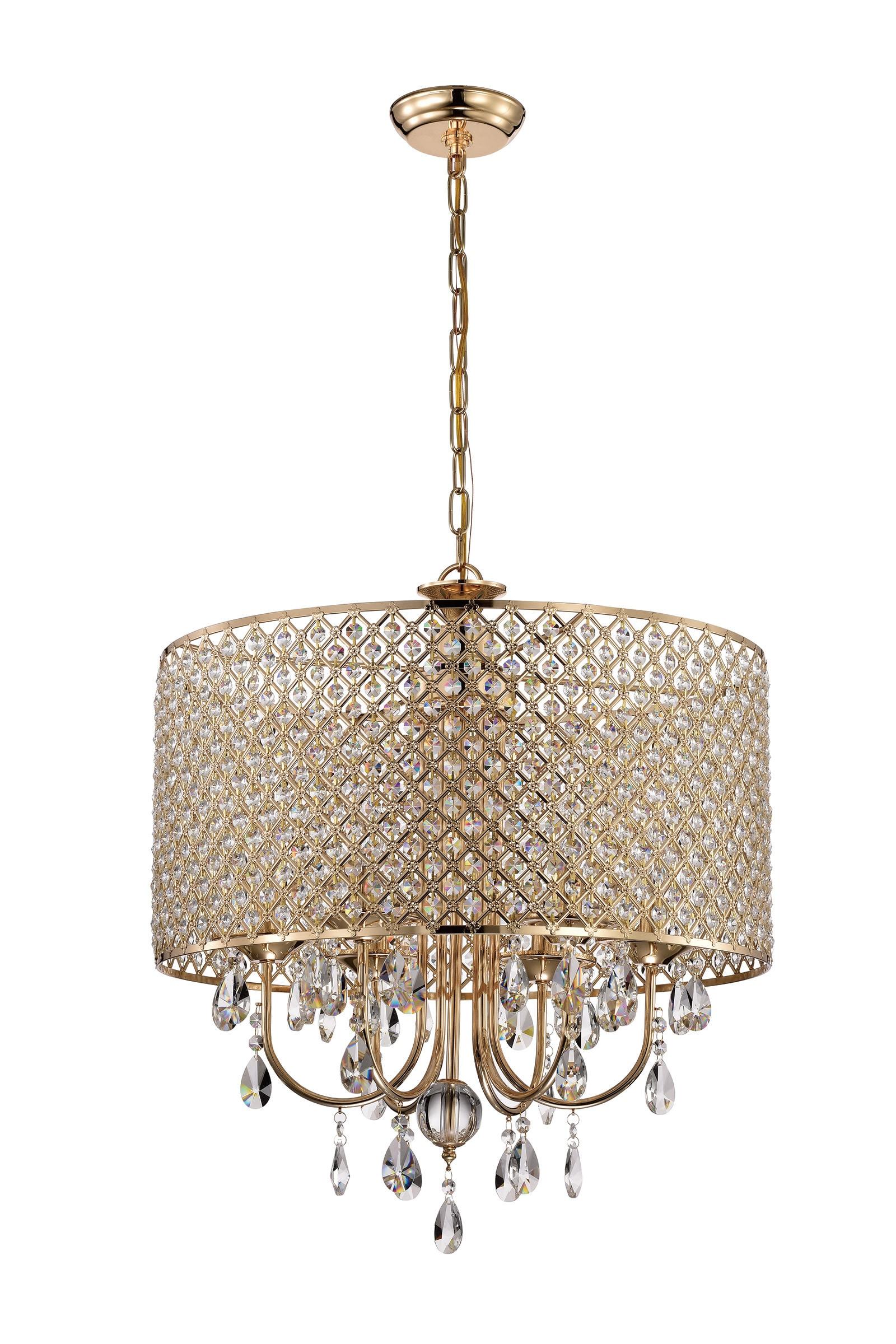 EDVIVI LIGHTING Round Beaded Drum Chandelier with Hanging Crystals Gold 6 22" Gold