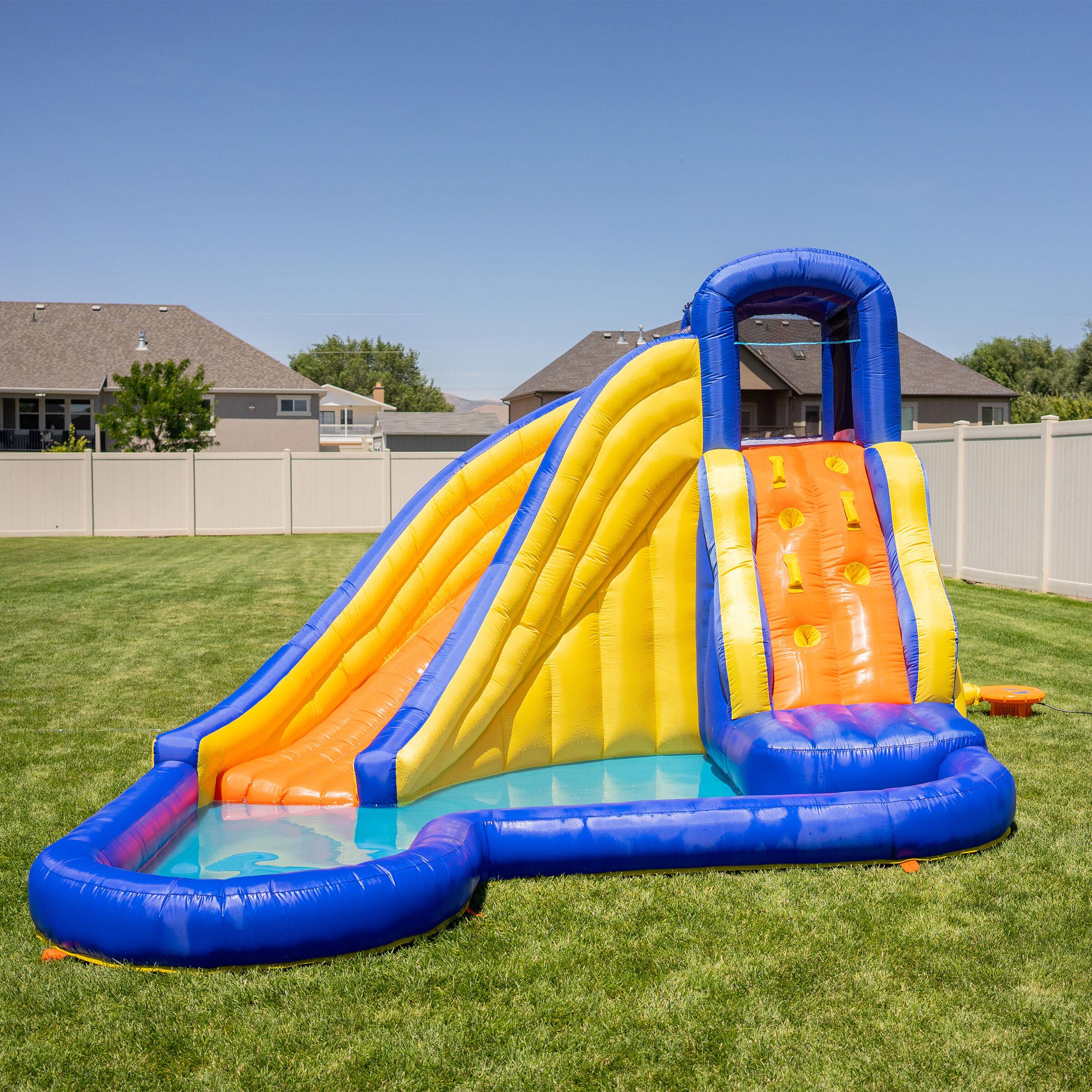 Sportspower™ Big Wave II Inflatable Water Slide with Climbing Wall & Splash Pool, Ages 3-8, Heavy Duty, ASTM Certified, Lifetime Warranty on Included Blower