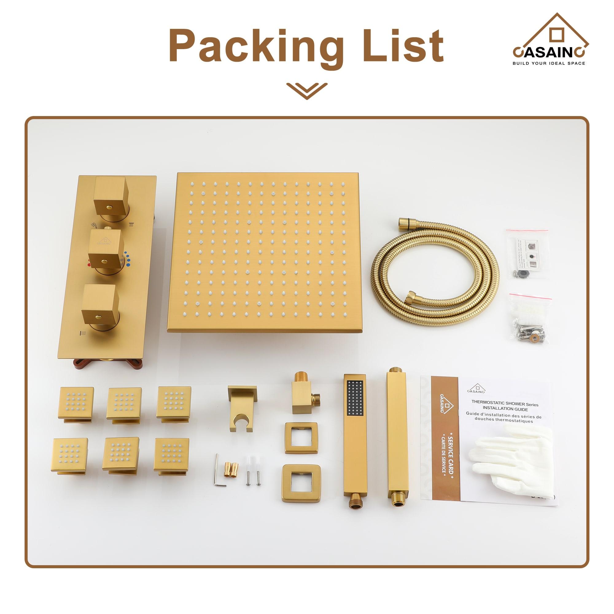 CASAINC LED Thermostatic Dual Shower Heads Ceiling Mount Fixed and Handheld Shower Head