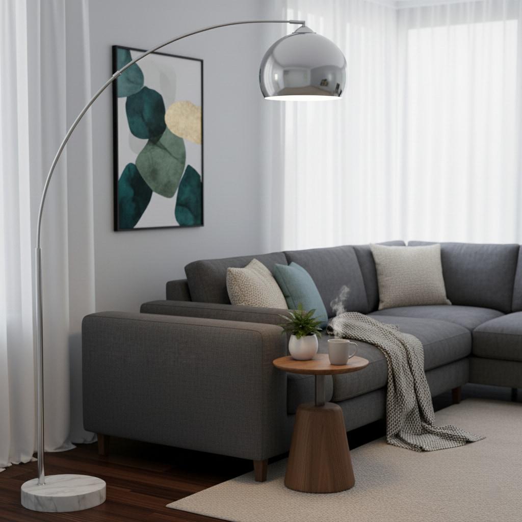 Wrought Studio™ Modern 67" Arc Floor Lamp with Curved Metal Shade, Weighted Marble Base & Foot Switch for Living Room or Bedroom