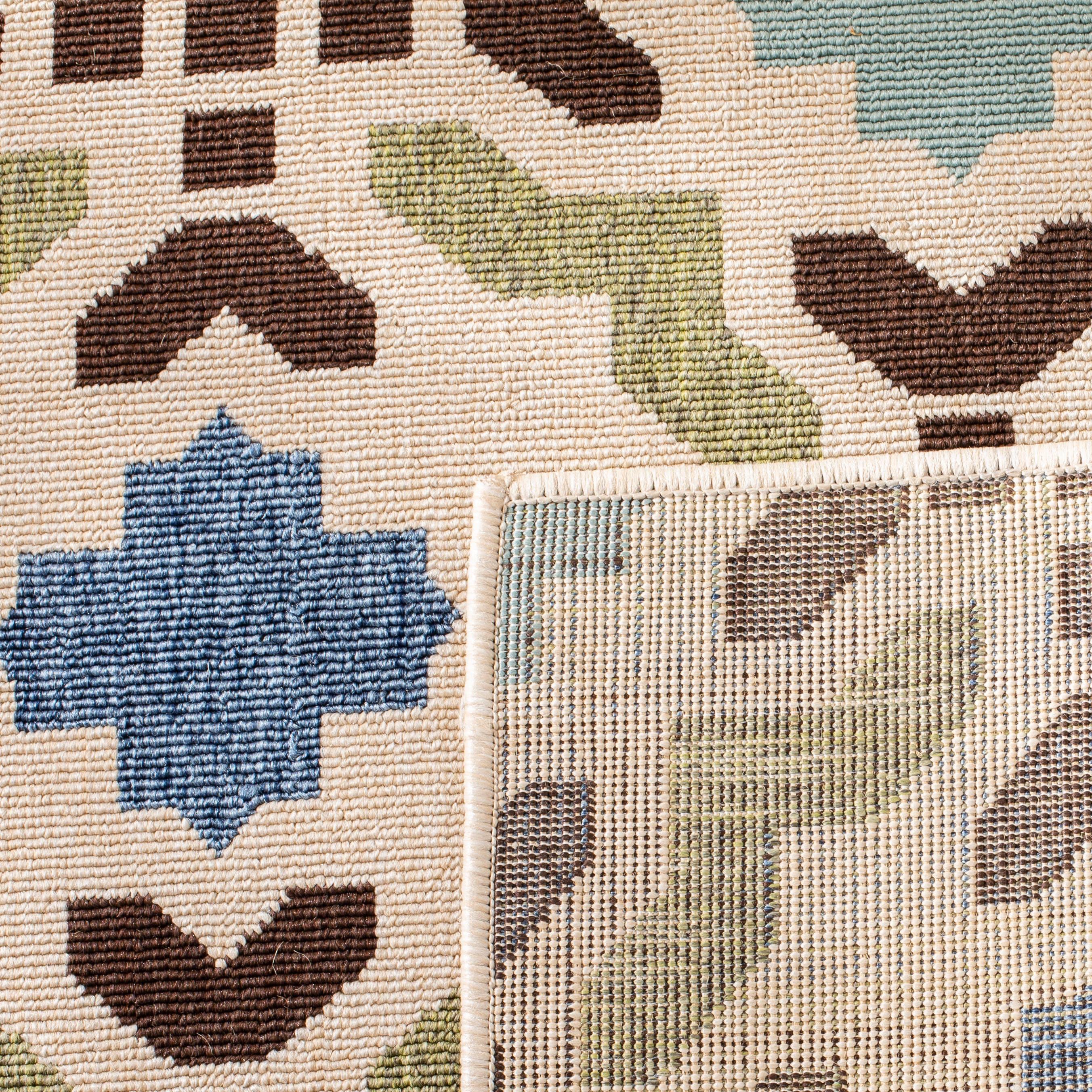 Veranda VER080 Power Loomed Indoor/Outdoor Runner Rug - Cream/Aqua - 2'3"x8' - Safavieh