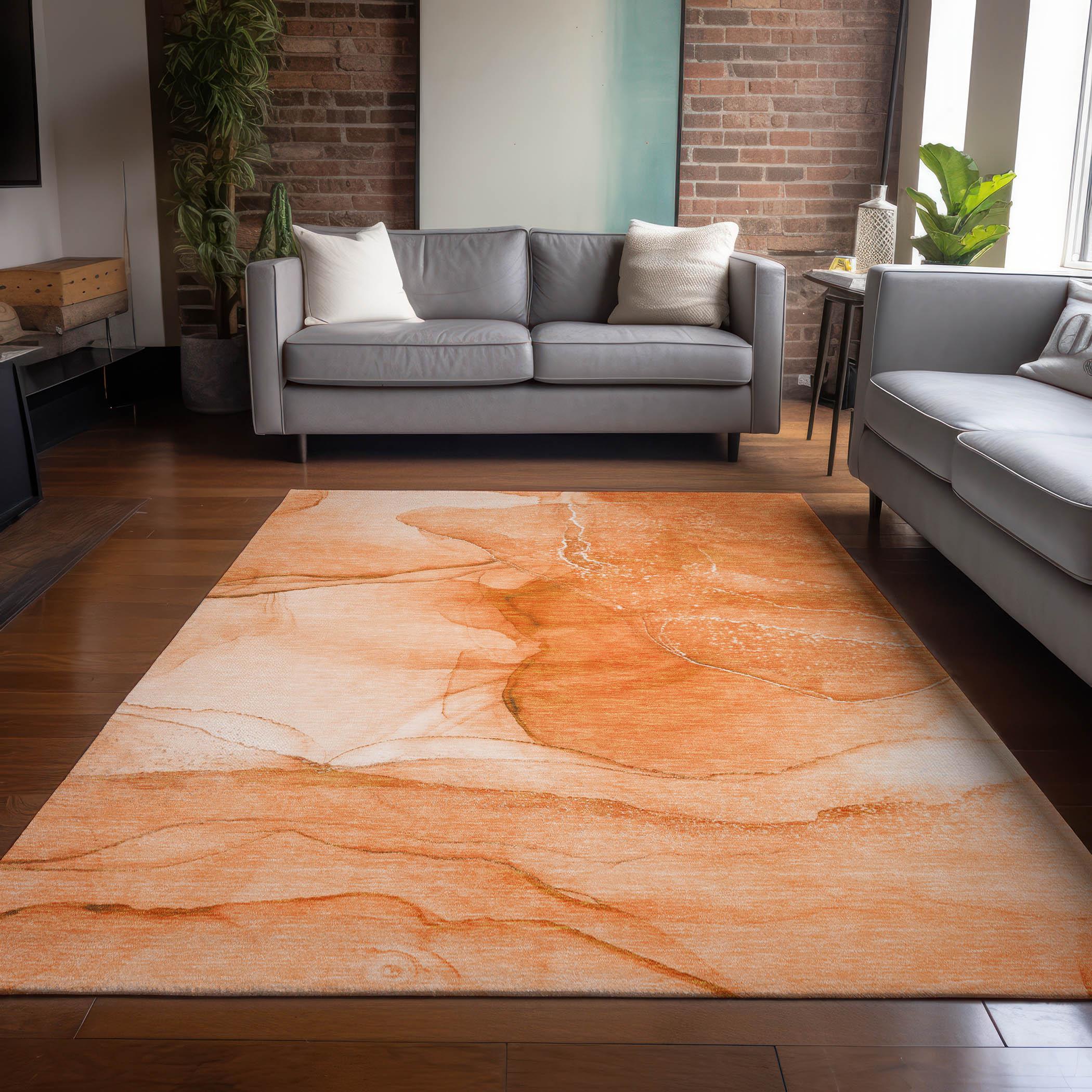 Orange Abstract Washable Synthetic 8' x 10' Area Rug