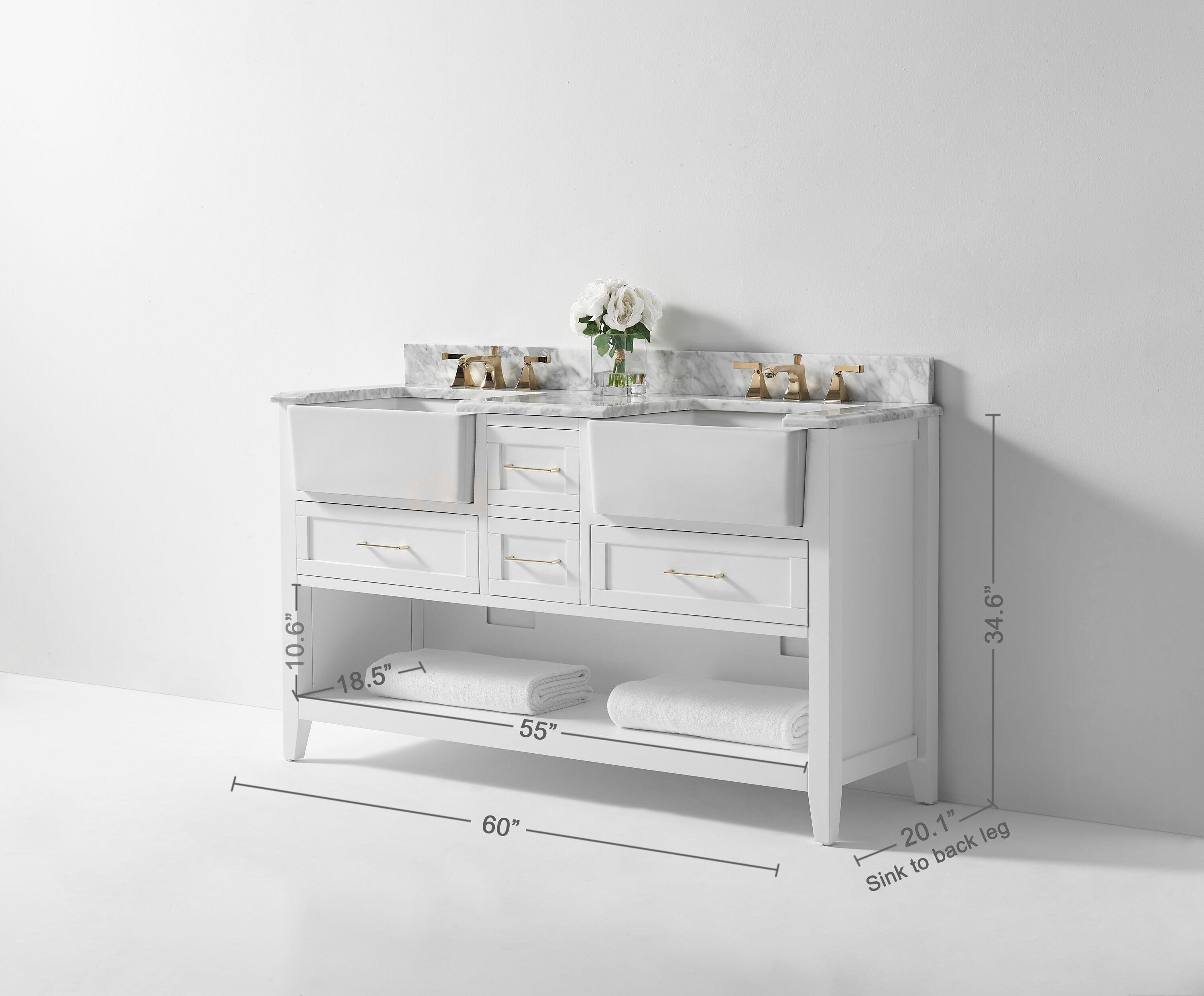 Ancerre Designs Hayley 60" Farmhouse Wood Bathroom Vanity Set in White