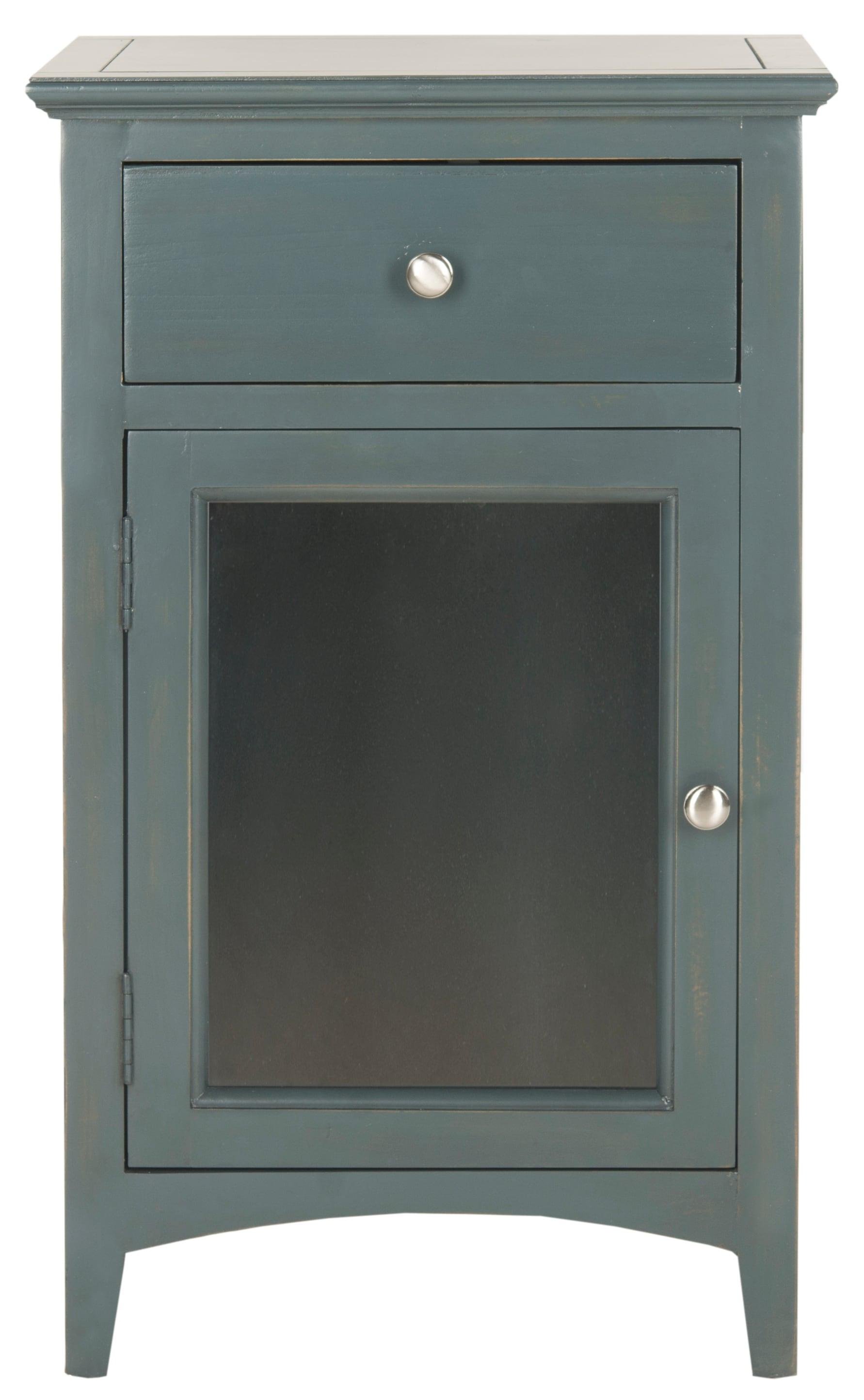 Ziva 1 Drawer Nightstand with Glass Cabinet - Dark Teal - Safavieh.