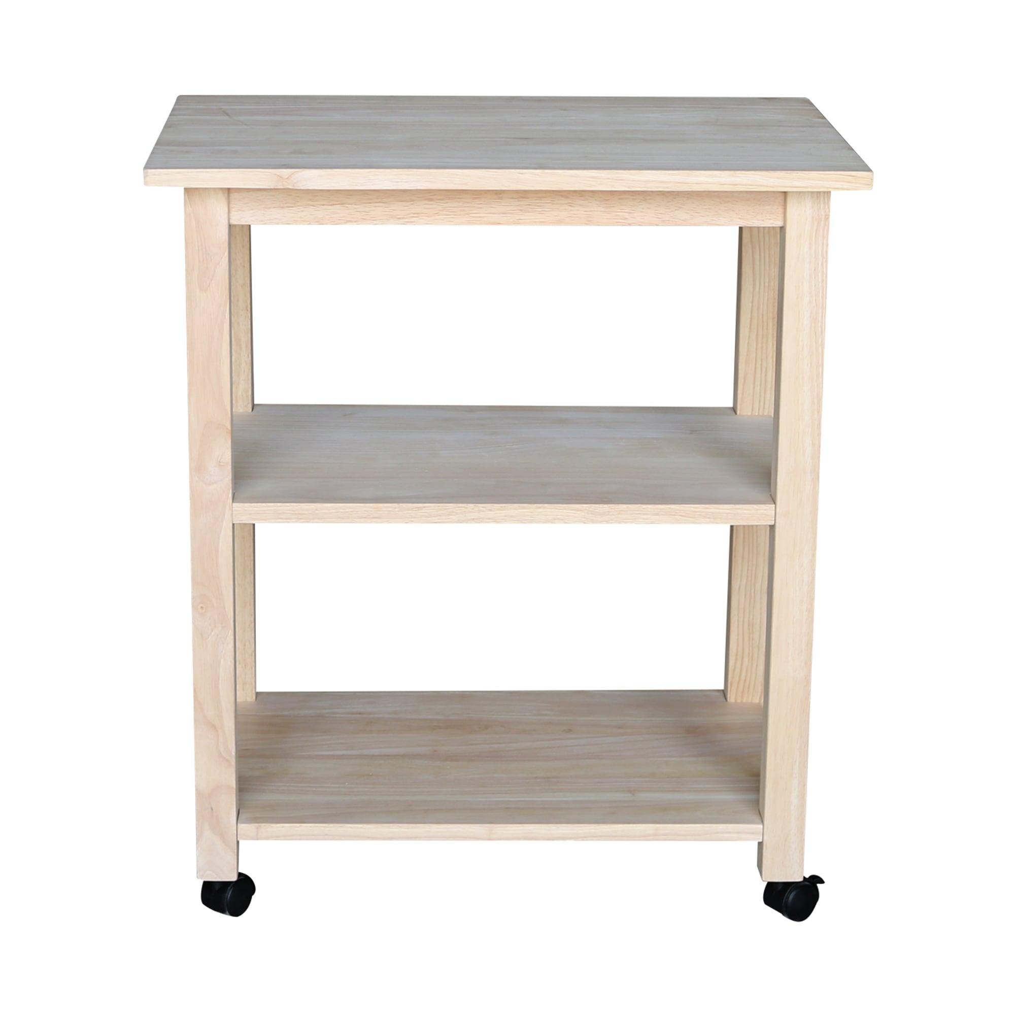 Addison Microwave Cart Wood/Beige - International Concepts: Portable Kitchen Island with Fixed Shelves