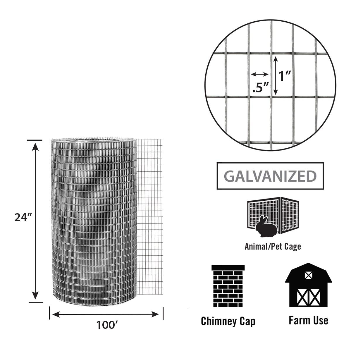 36in H x 50ft L Welded Welded Wire with 1in x 1in Openings