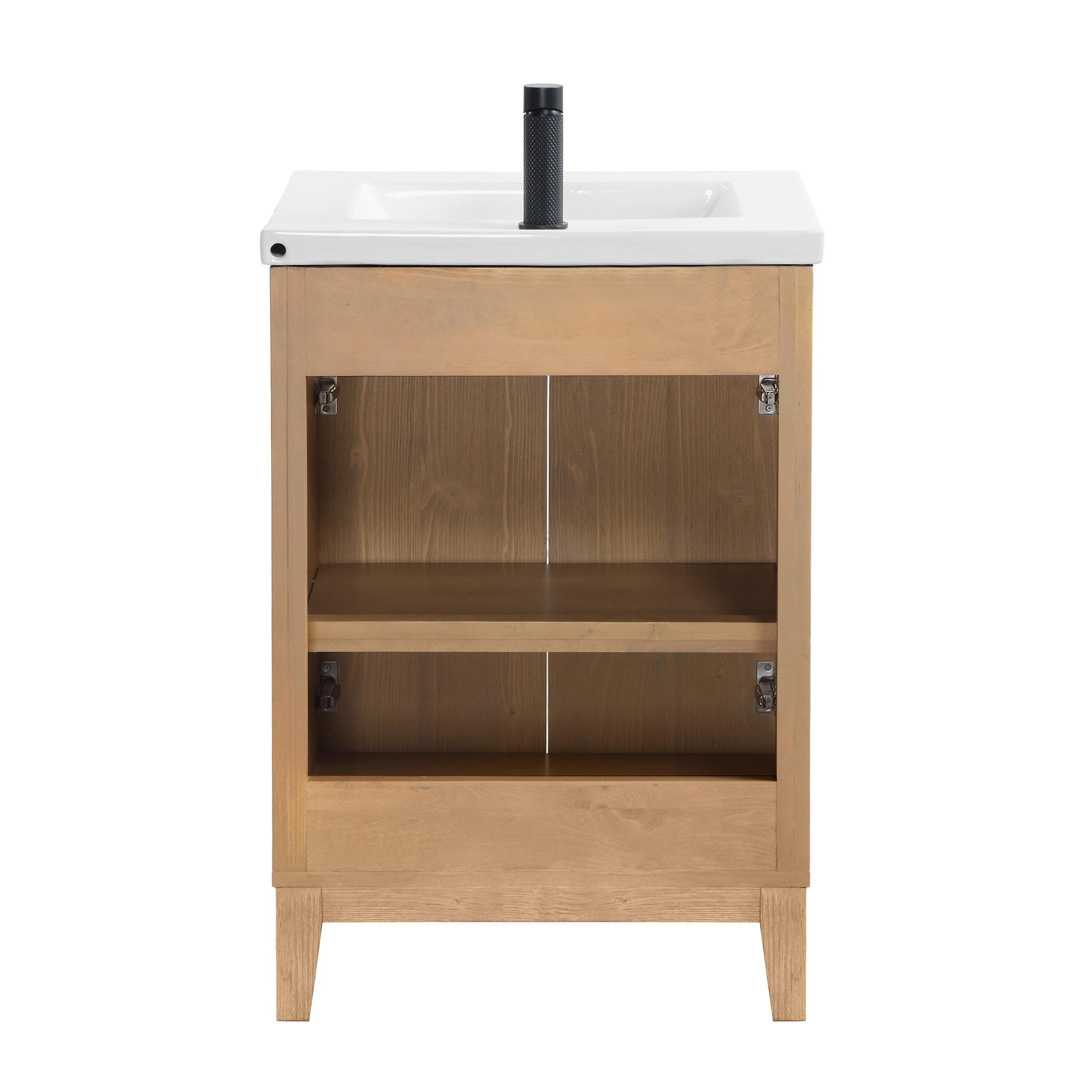 Palos 24" Single Bath Vanity in Fir Wood Brown with Drop-In White Ceramic Basin