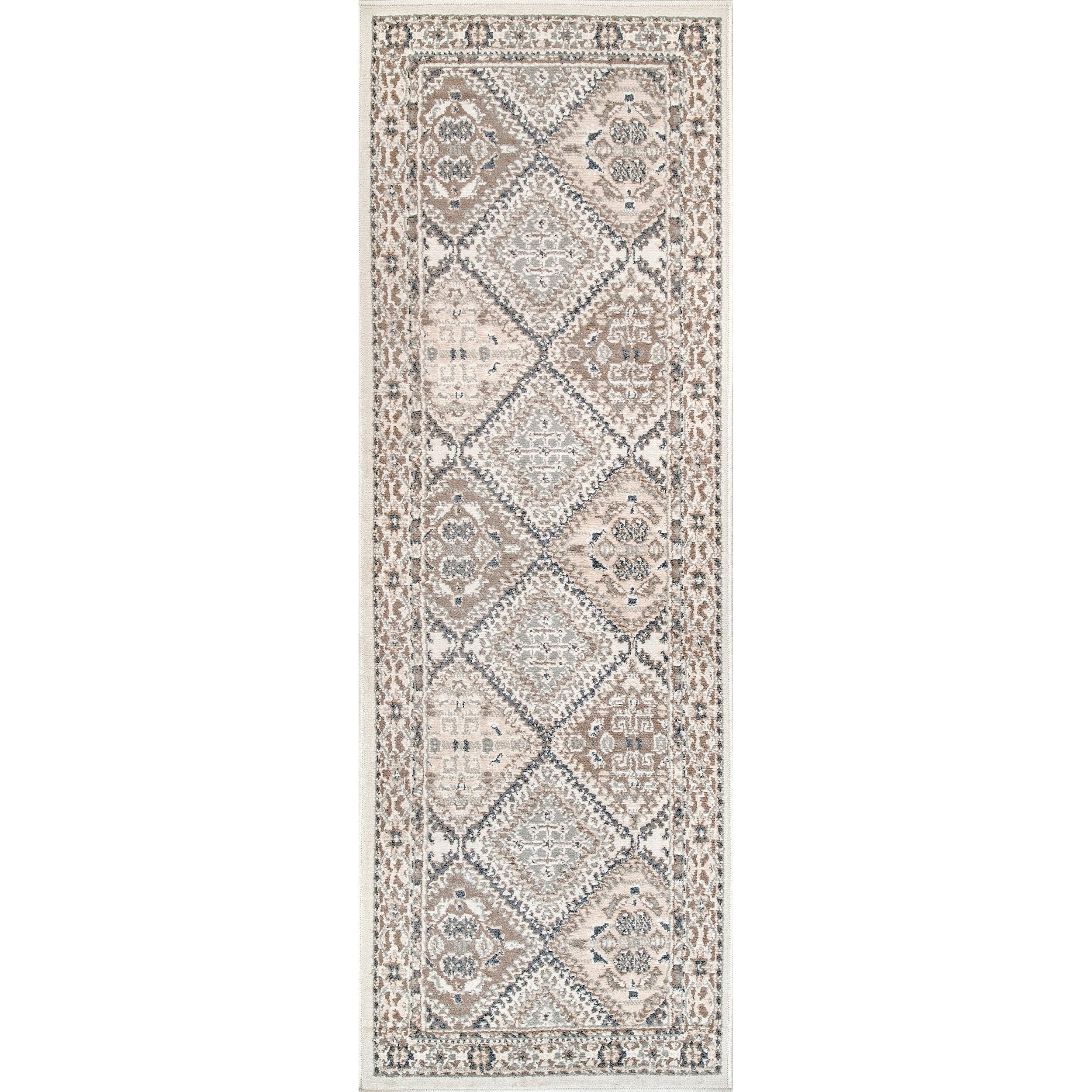 Nuloom 2x8 Becca  Tiled Indoor Area Rug, Beige, Faded Transitional Design, Stain Resistant, BedroomLiving Room, Kitchen,