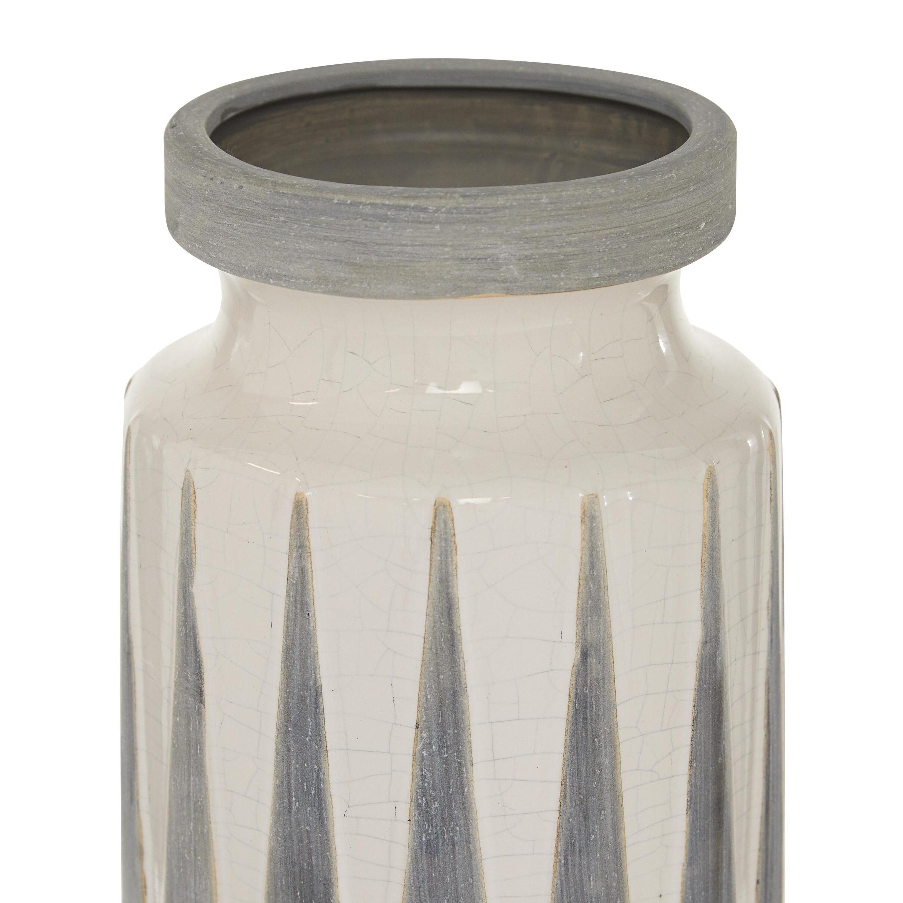 Novogratz Ceramic Decorative White Vase with Triangle Patterns
