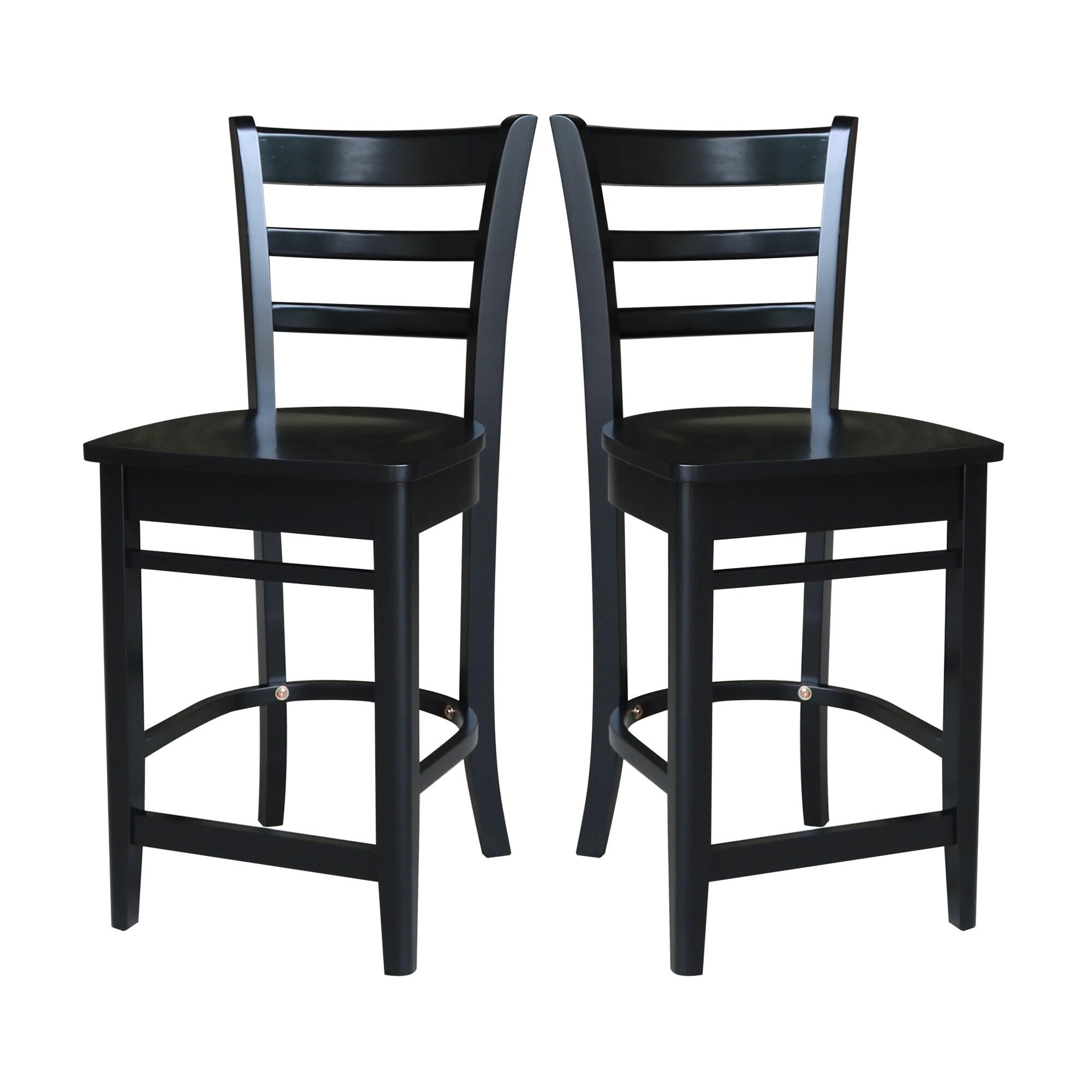 24" Emily Counter Height Barstool Antiqued Black - International Concepts: Solid Wood, Ladder-Back, Square Seat