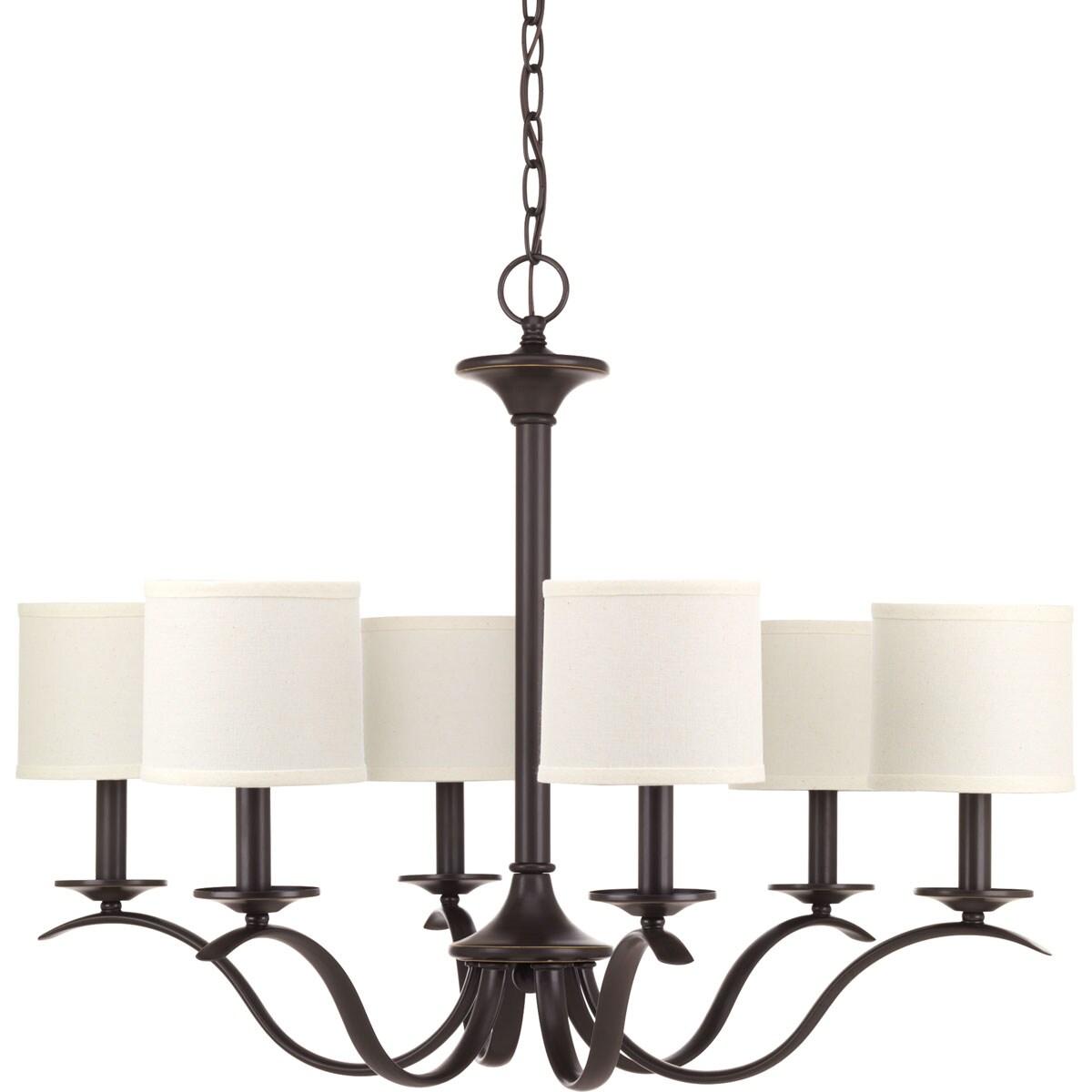 Progress Lighting, Inspire Collection, 6-Light Chandelier, Antique Bronze, Off-White Linen Shades
