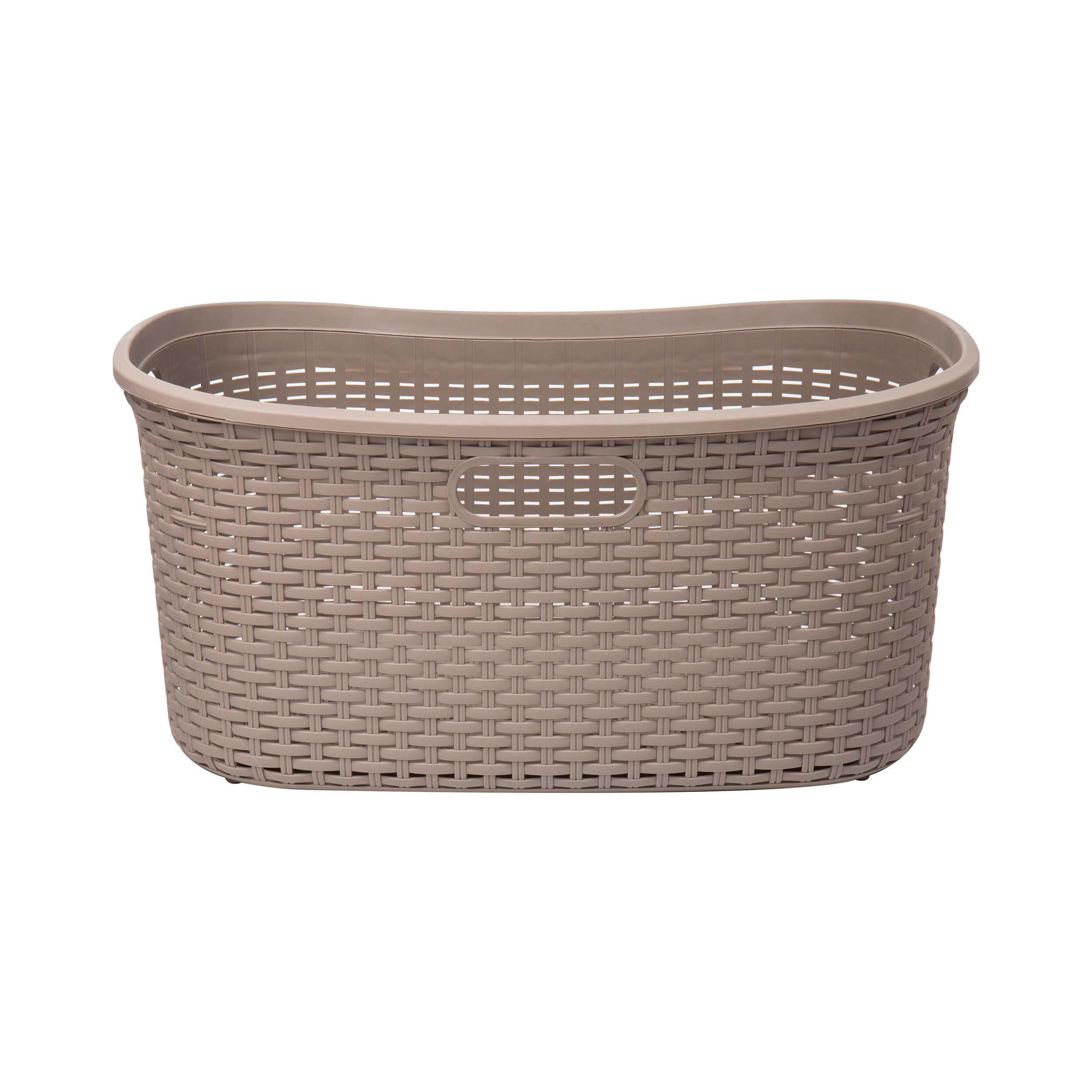 Mind Reader 40L Laundry Basket, Clothes Hamper, Lid, Wicker Design, Plastic, 23"L x 14.5"W x 11"H, Set of 2, Tan