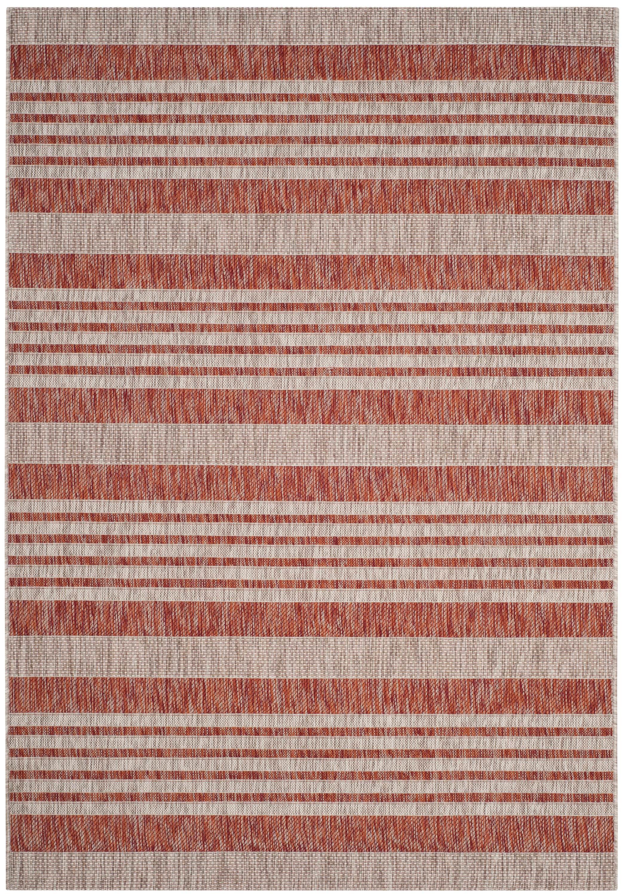 SAFAVIEH Courtyard Patrice Striped Indoor/Outdoor Area Rug, Red/Beige, 5'3" x 7'7"