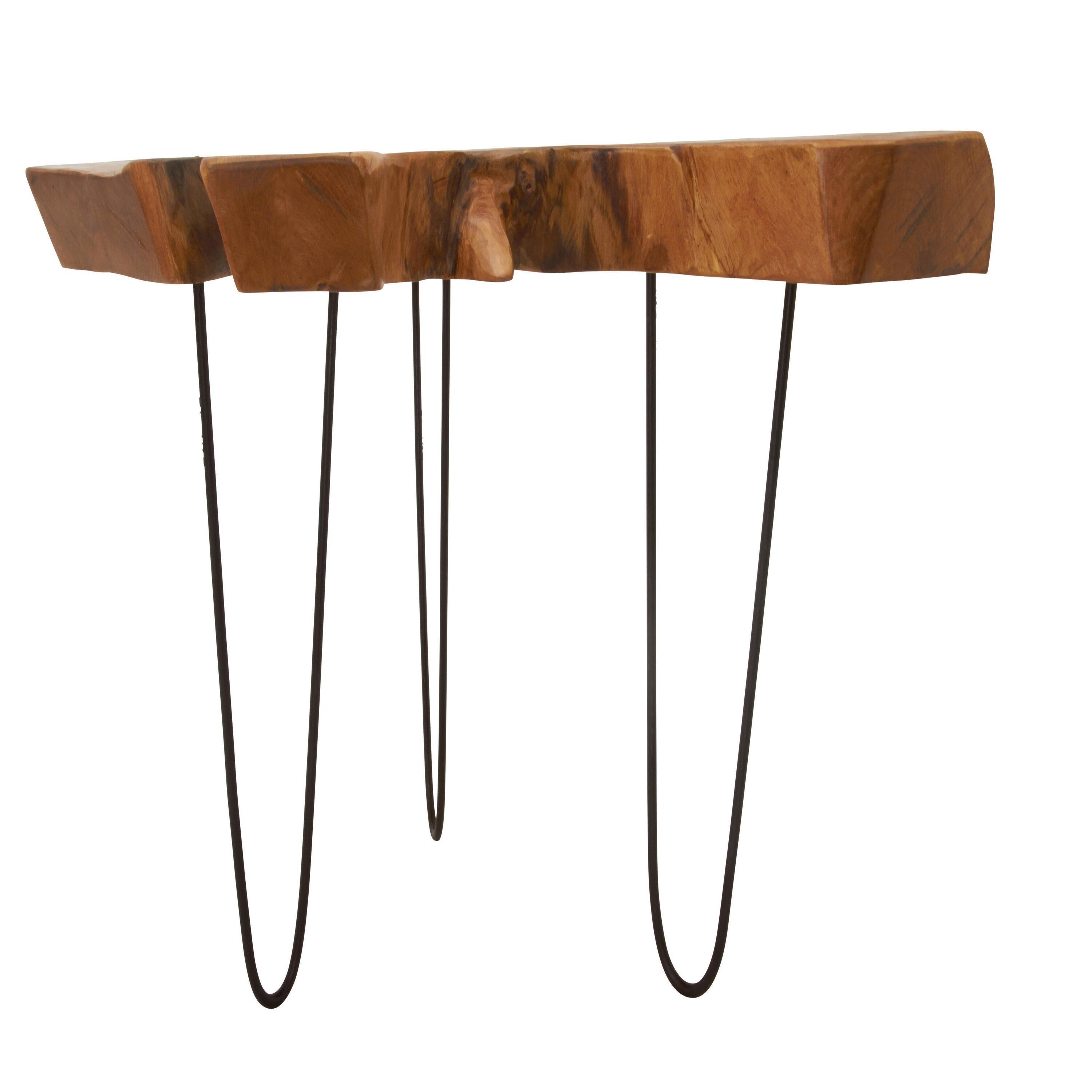 DecMode 28" x 19" Brown Wood Handmade Live Edge Top Coffee Table with Black Metal Hairpin Legs, 1-Piece
