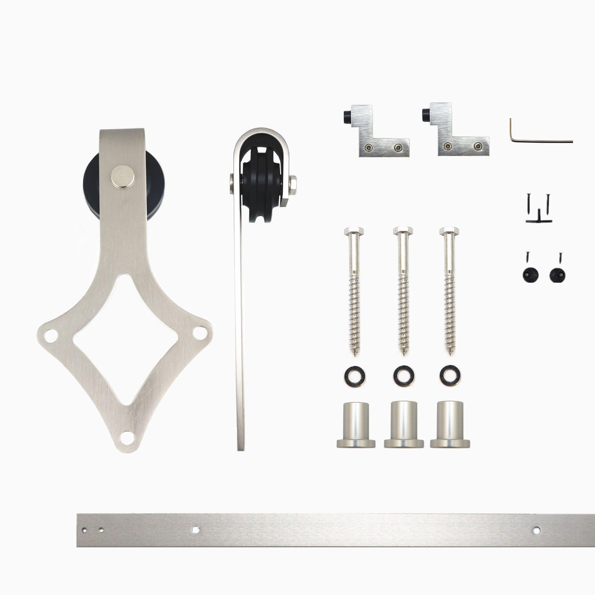 Homacer Brushed Nickel Diamond Design Non-Bypass Single Track One Door Hardware Kit( Door Not Included)