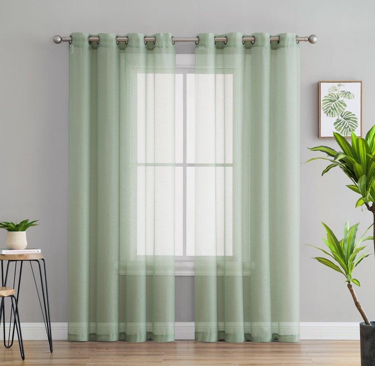 HLC.ME Semi Sheer Voile Light Filtering Transparent Window Curtain Grommet Panels - Set of 2 - Sage, 54 W x 95 L