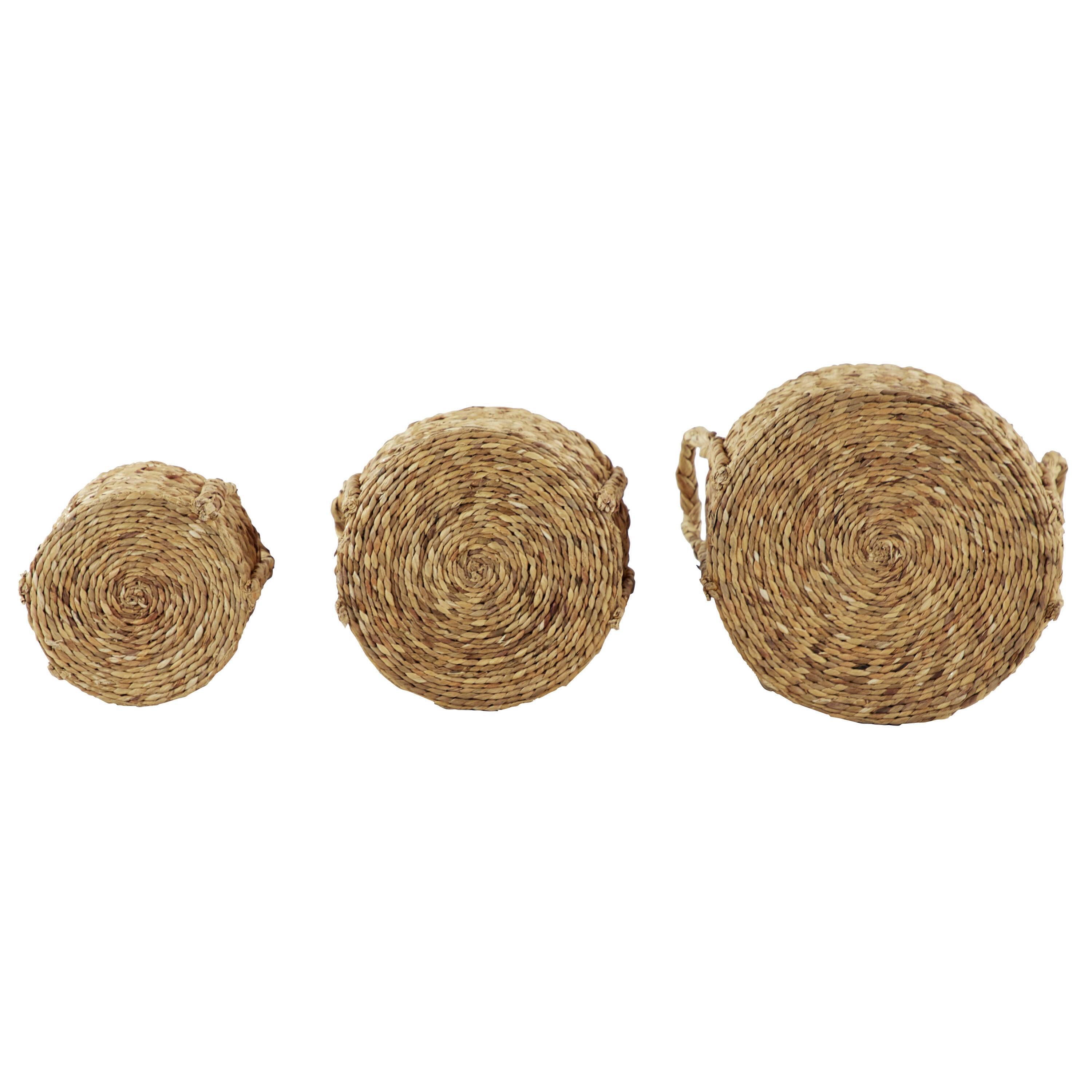Set of 3 Seagrass Wicker Basket Planters with Handles Natural - Olivia & May: Indoor/Outdoor, 20" Size