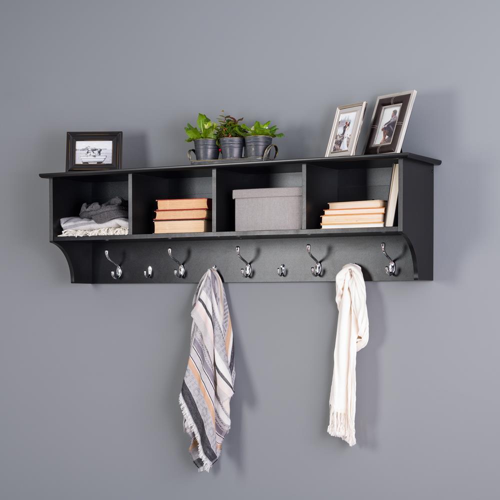 Douglas Entryway Hanging Shelf: Prepac Wall Organizer with Storage & Coat Hooks - 60" Wide