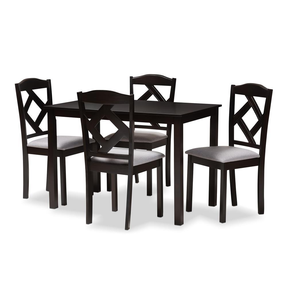 Espresso Brown and Gray 5-Piece Rubberwood Dining Set