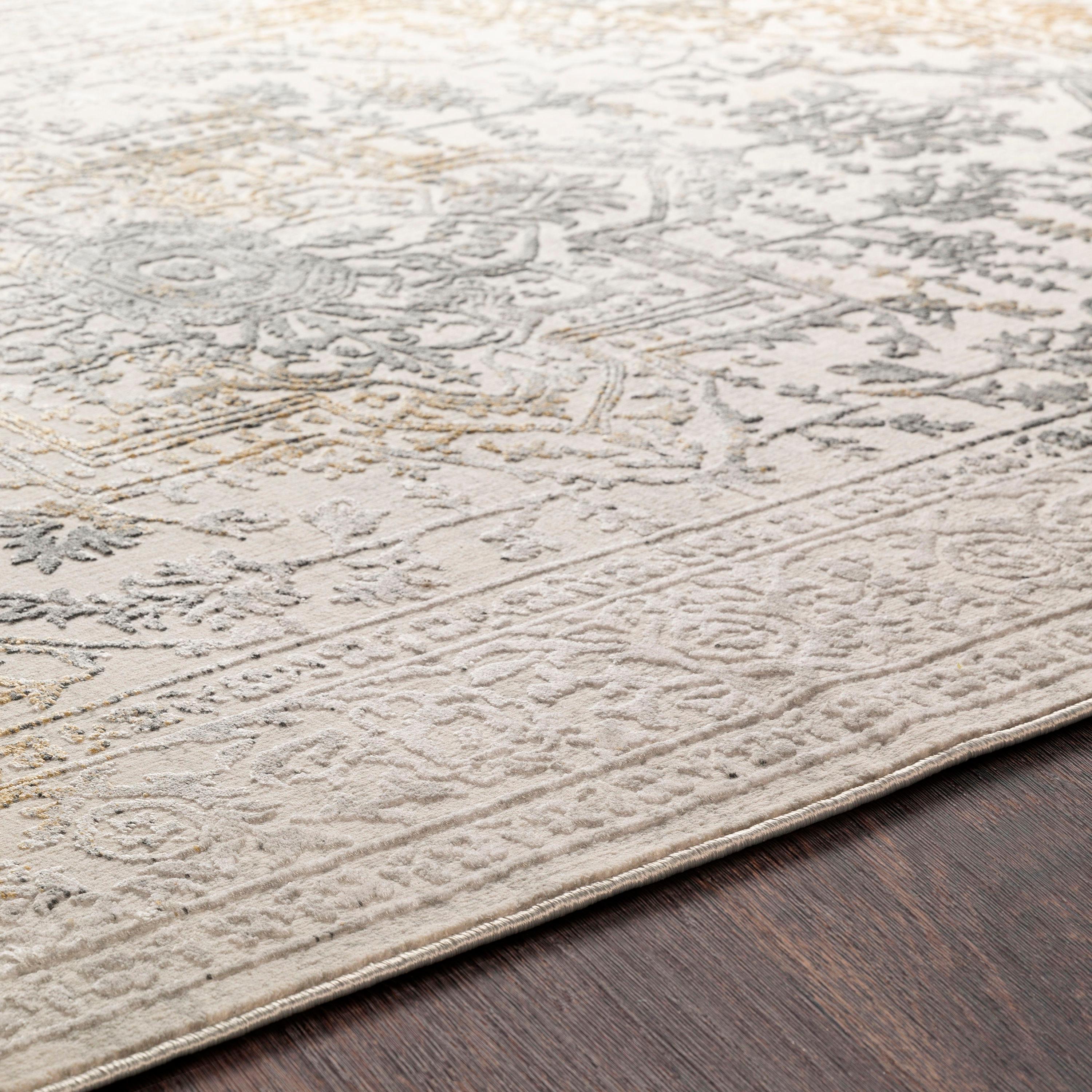 Luxurious Gray Viscose Rectangular Area Rug, 79" x 114"